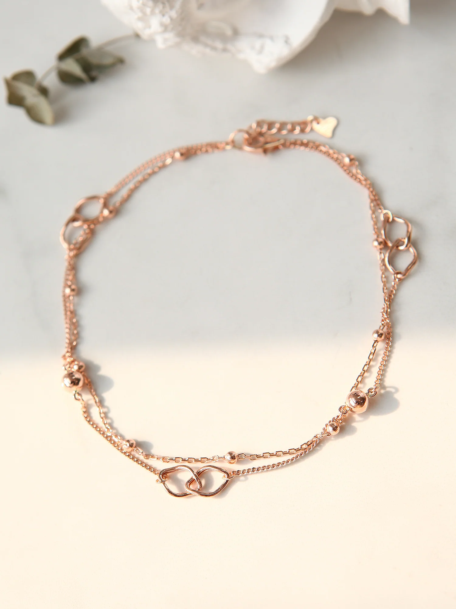 14K 18K Gold Infinite Two-Line Ball Anklet - Image 5