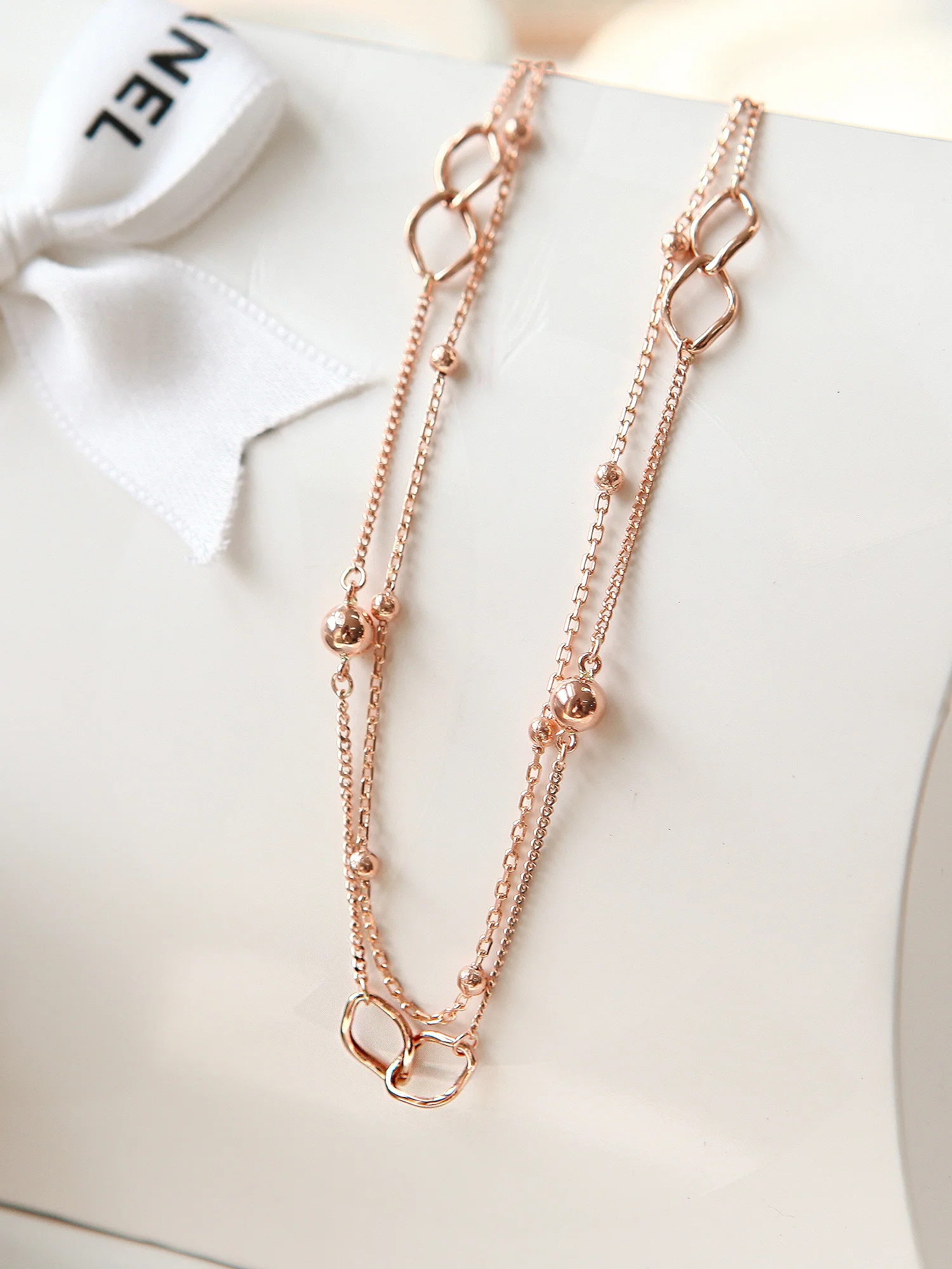 14K 18K Gold Infinite Two-Line Ball Anklet - Image 7