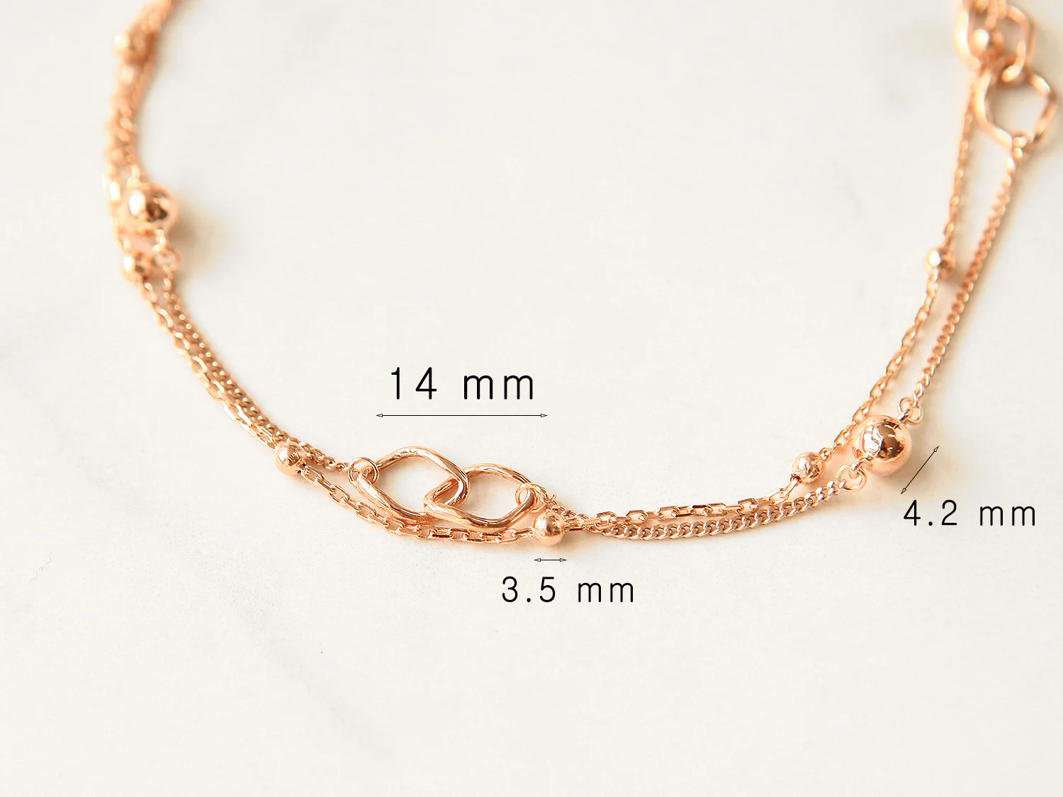 14K 18K Gold Infinite Two-Line Ball Anklet - Image 9