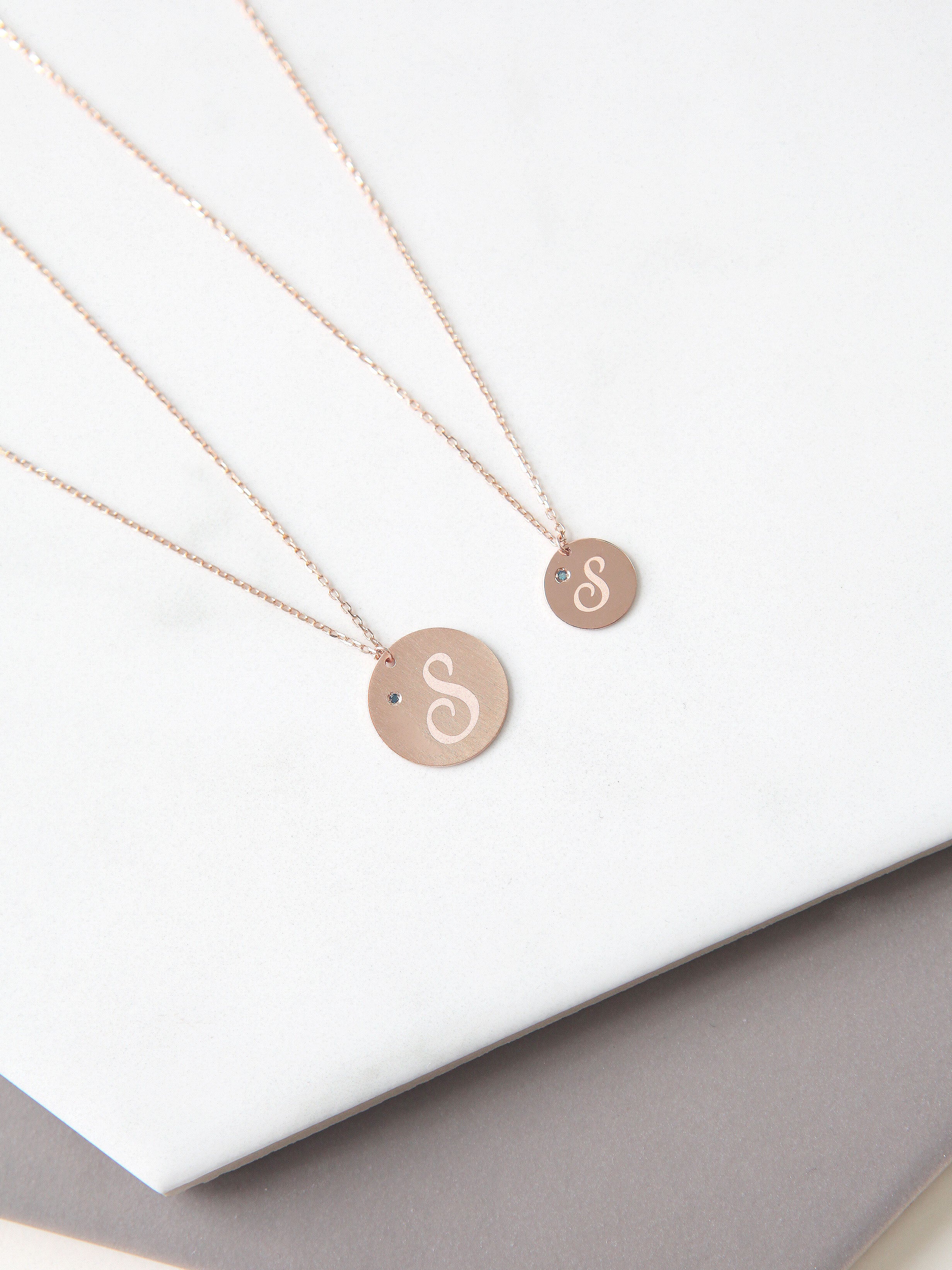 14K 18K Gold Initial Dia Necklace - Image 3