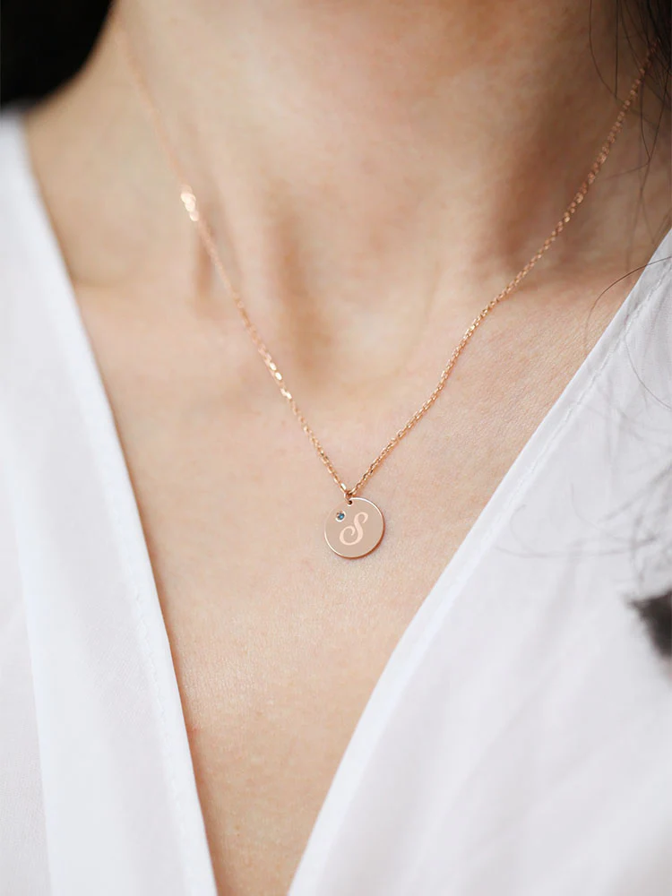 14K 18K Gold Initial Dia Necklace - Image 6
