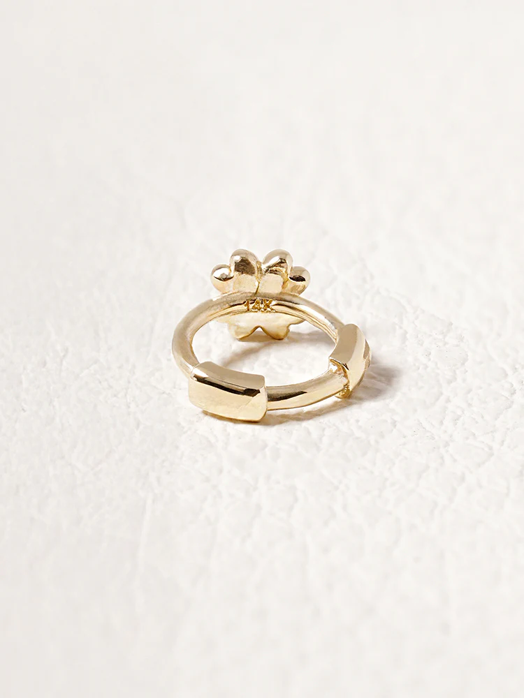14K 18K Solid Gold Lucky Clover Mini Flower Cartilage Hoop Earring - Image 11