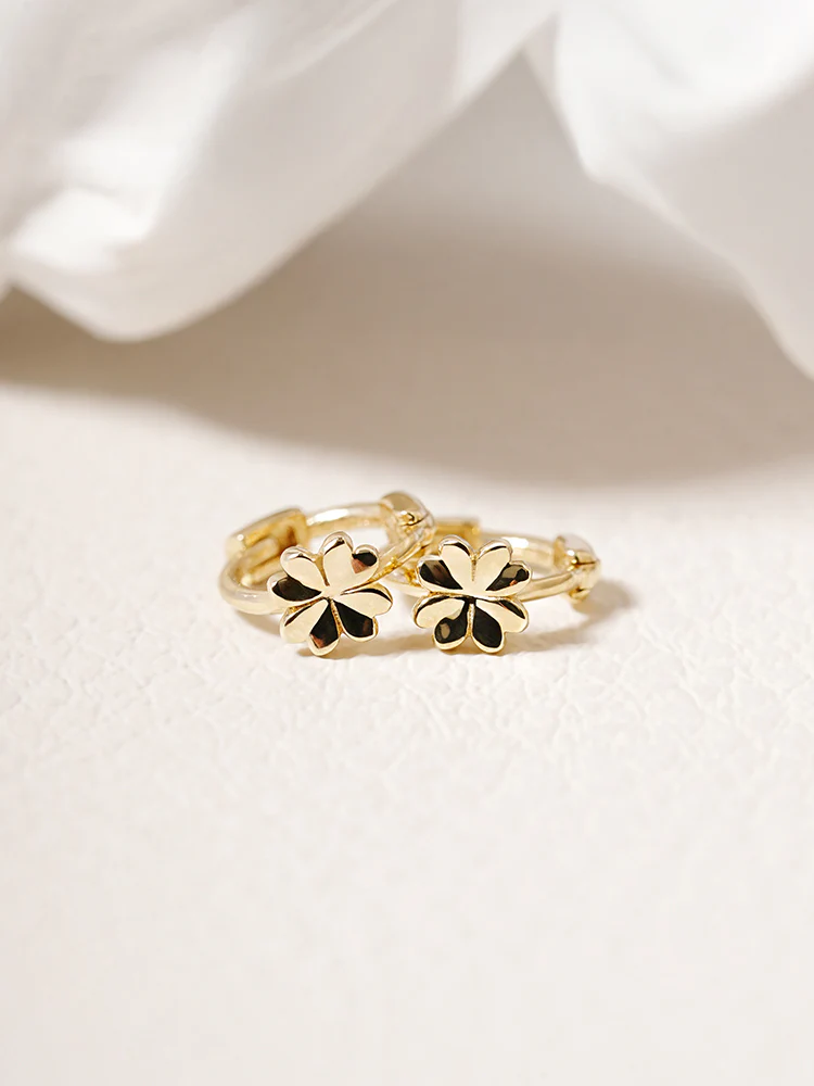14K 18K Solid Gold Lucky Clover Mini Flower Cartilage Hoop Earring - Image 14