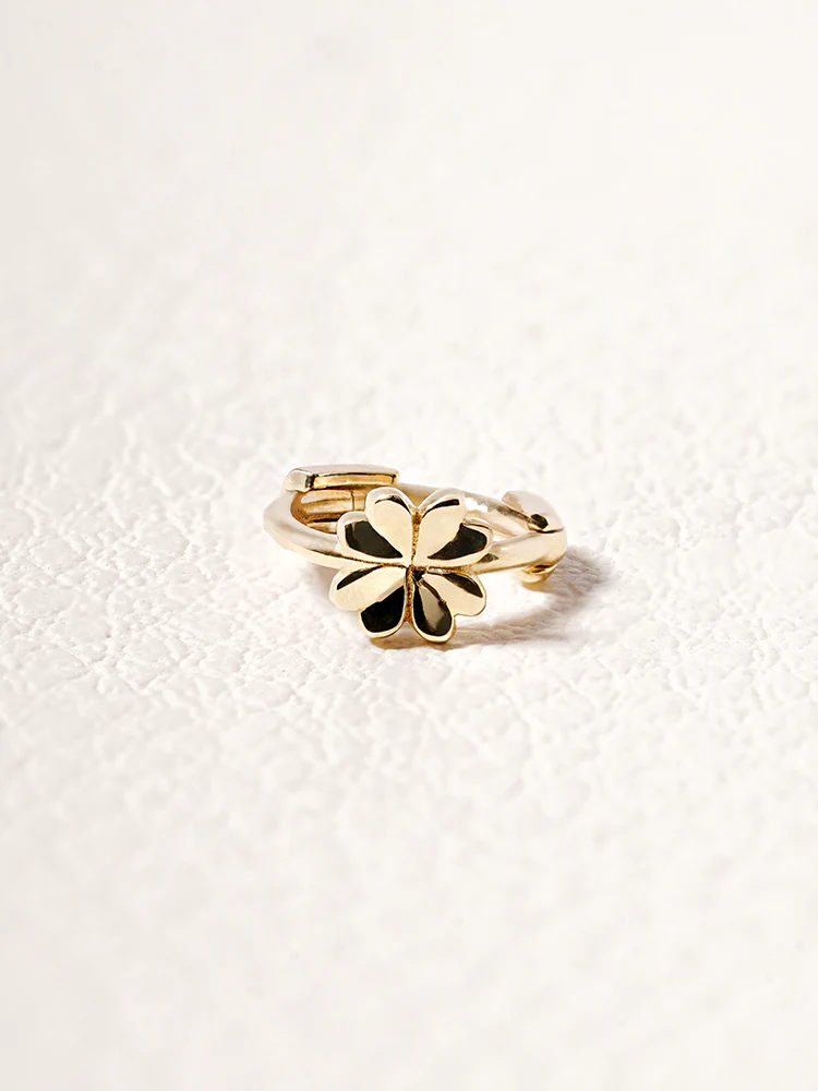 14K 18K Solid Gold Lucky Clover Mini Flower Cartilage Hoop Earring - Image 7