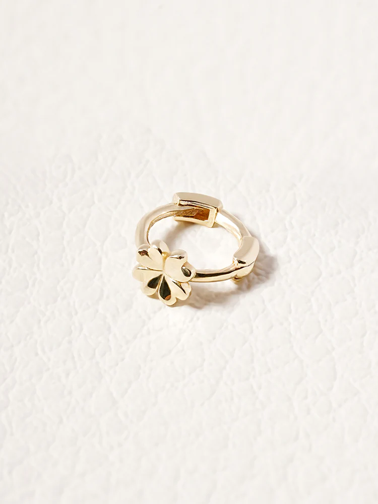 14K 18K Solid Gold Lucky Clover Mini Flower Cartilage Hoop Earring - Image 9
