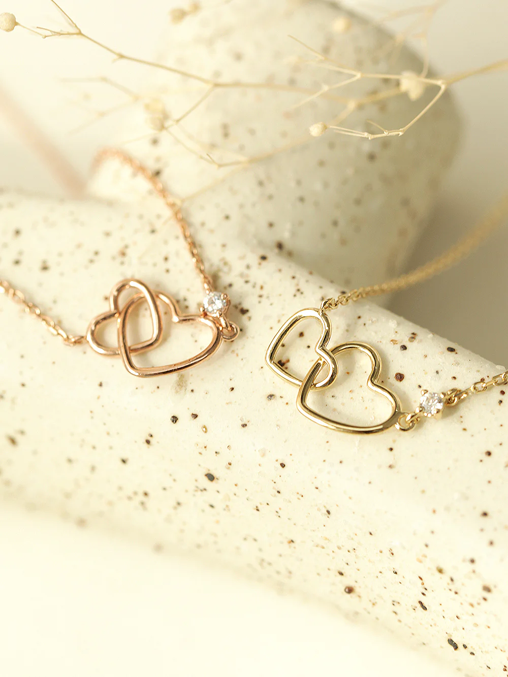 14K 18K Gold Mini Double Heart Necklace - Image 4