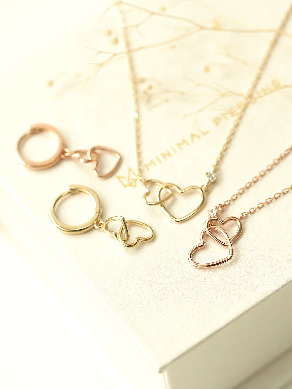 14K 18K Gold Mini Double Heart Necklace - Image 5