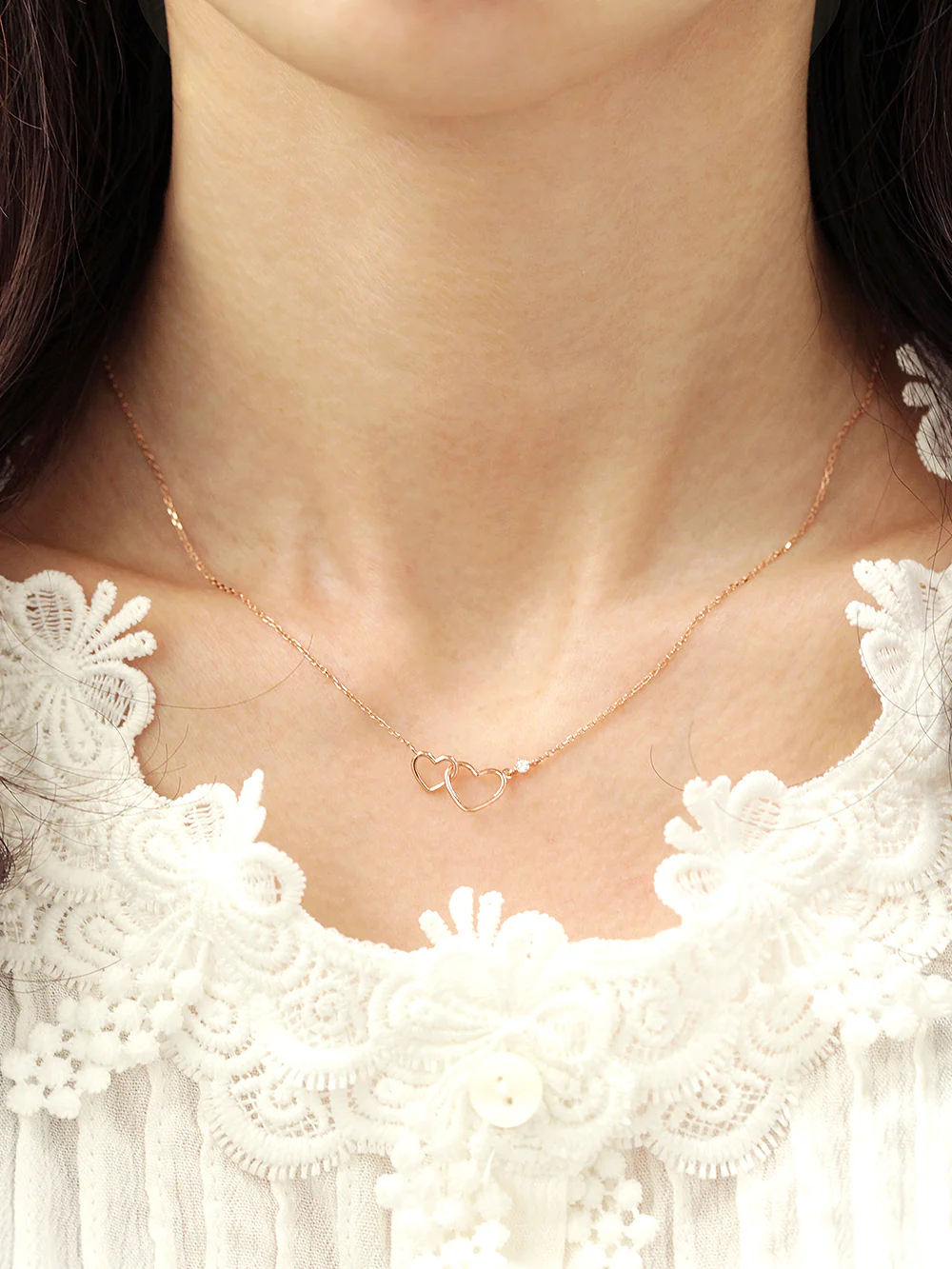 14K 18K Gold Mini Double Heart Necklace - Image 6