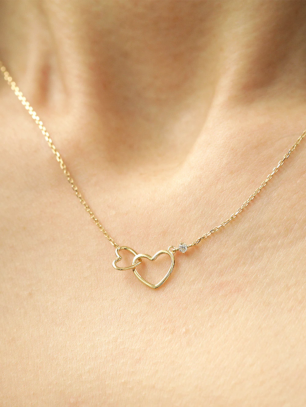 14K 18K Gold Mini Double Heart Necklace - Image 7