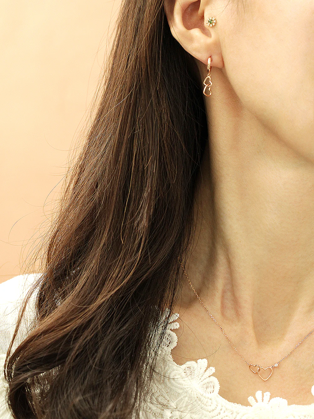 14K 18K Gold Mini Double Heart Necklace - Image 8