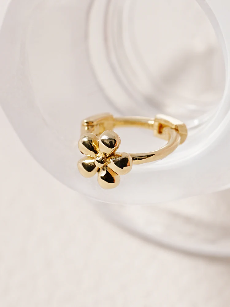 14K 18K Mini Flower Bloom Cartilage Hoop Earring - Image 10