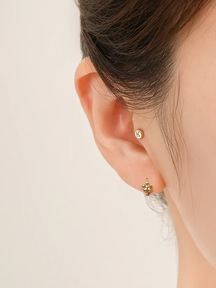 14K 18K Mini Flower Bloom Cartilage Hoop Earring - Image 3