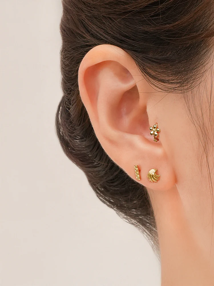 14K 18K Mini Flower Bloom Cartilage Hoop Earring - Image 5
