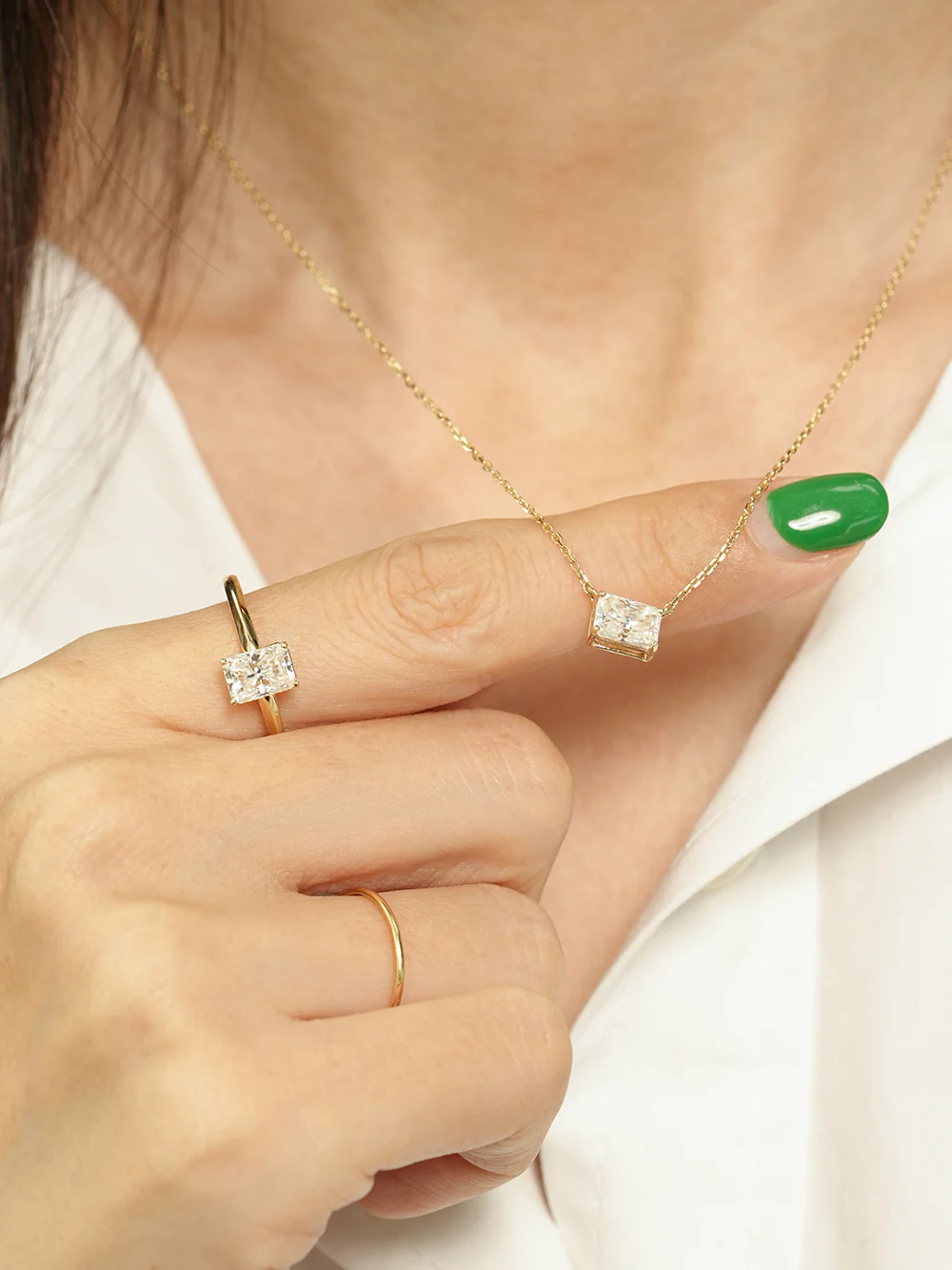 14K 18K Moissanite Radient Cut Necklace - Image 2