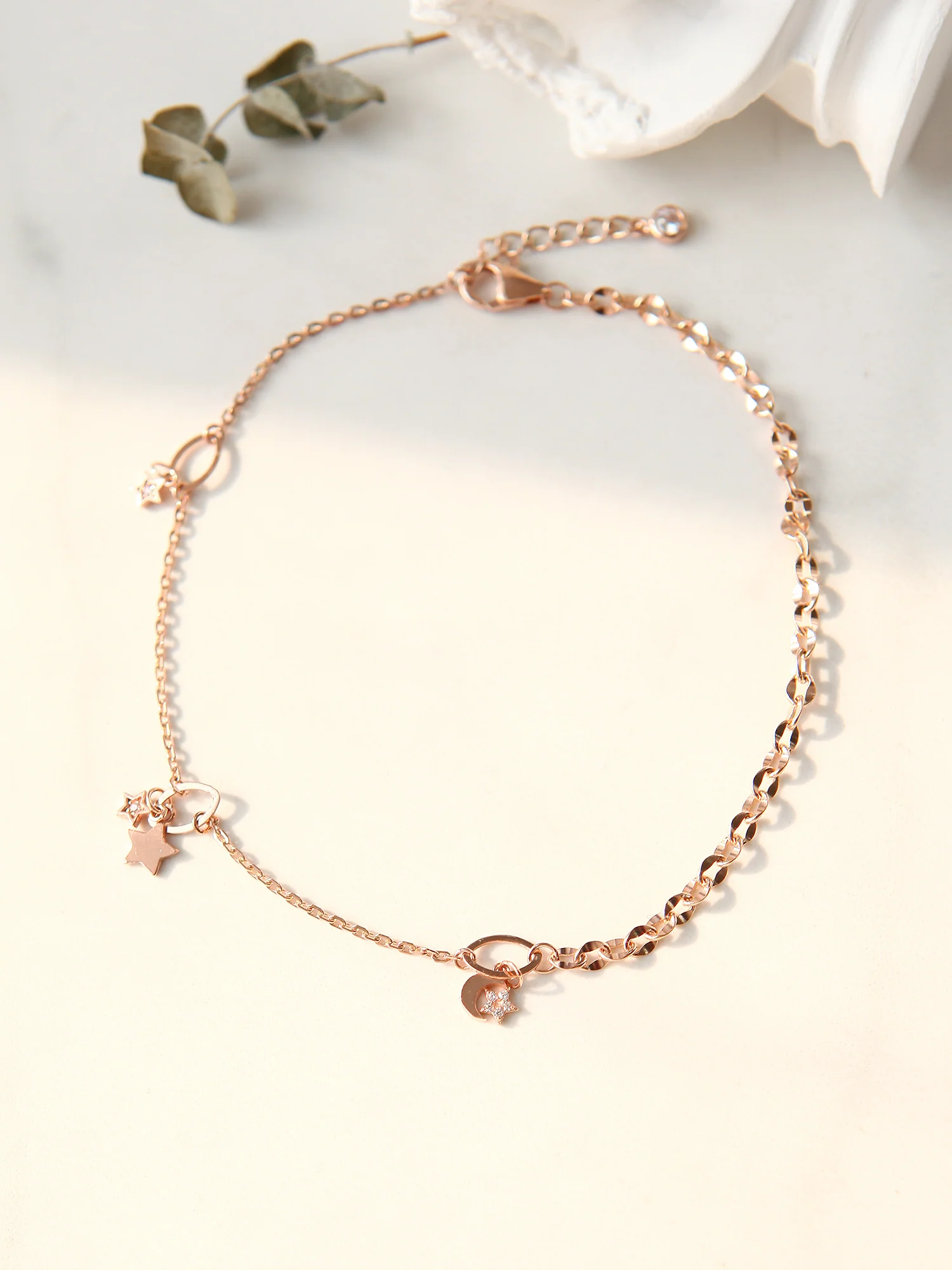 14K 18K Gold Moon Star Chain Anklet - Image 2