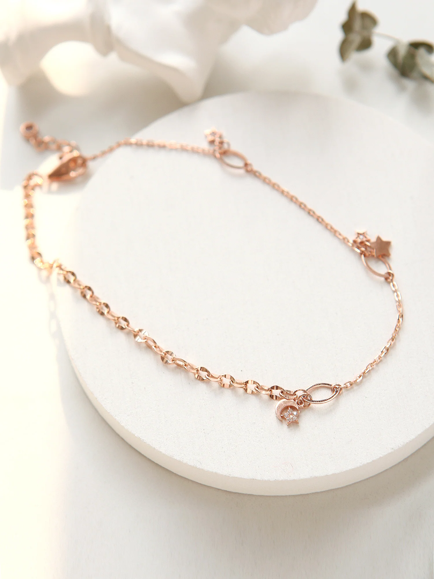 14K 18K Gold Moon Star Chain Anklet - Image 3