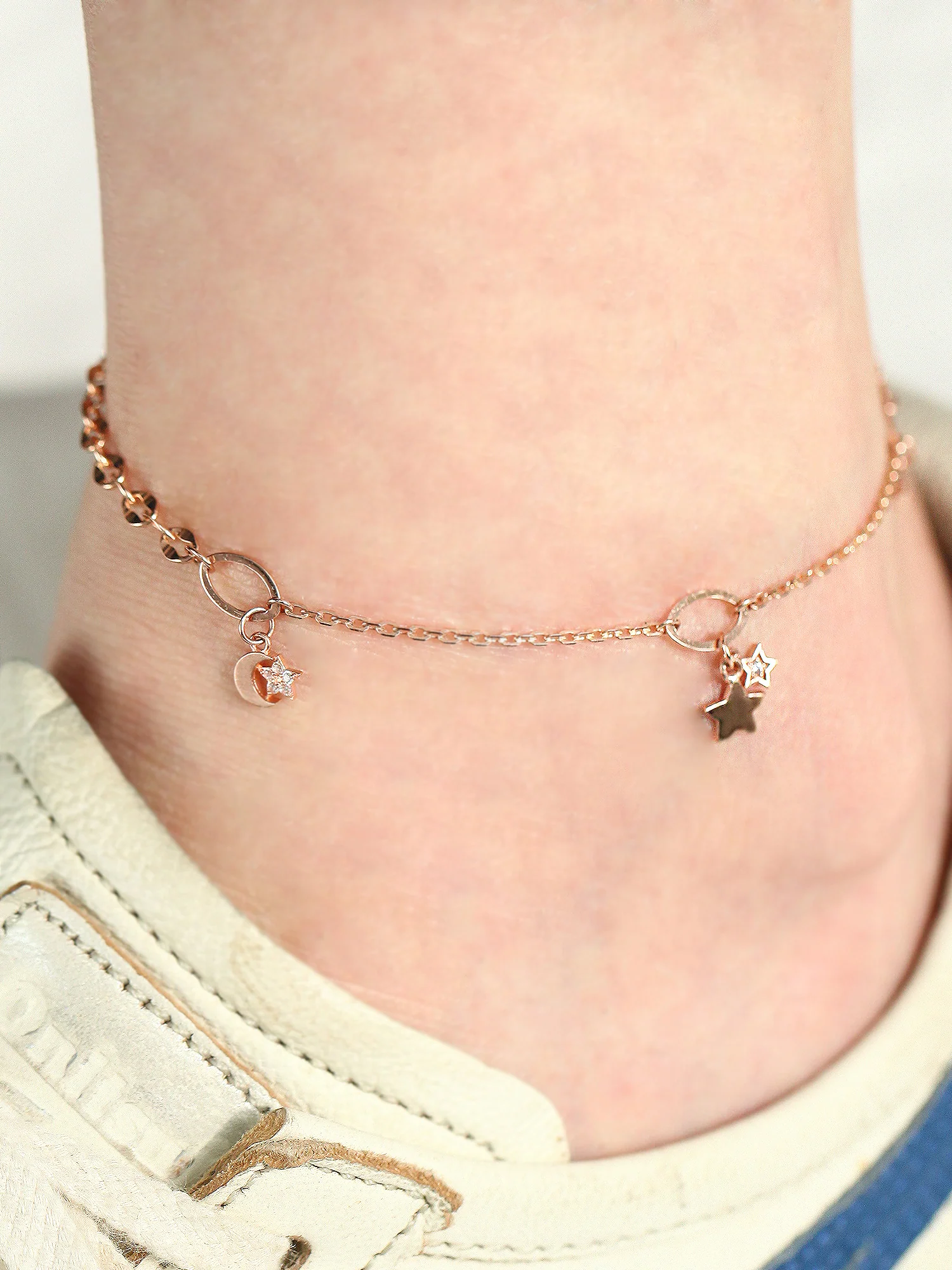 14K 18K Gold Moon Star Chain Anklet - Image 5