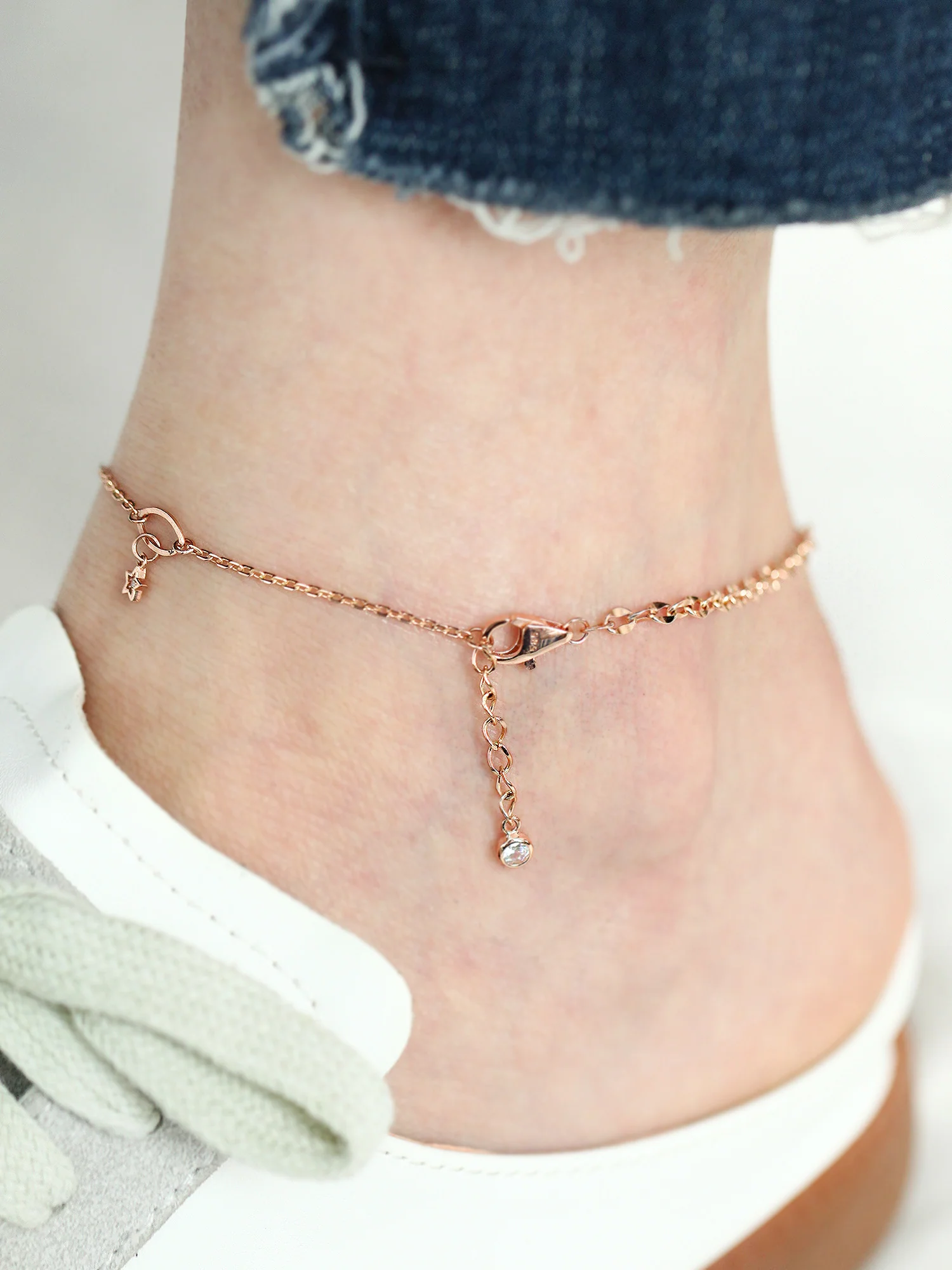 14K 18K Gold Moon Star Chain Anklet - Image 7