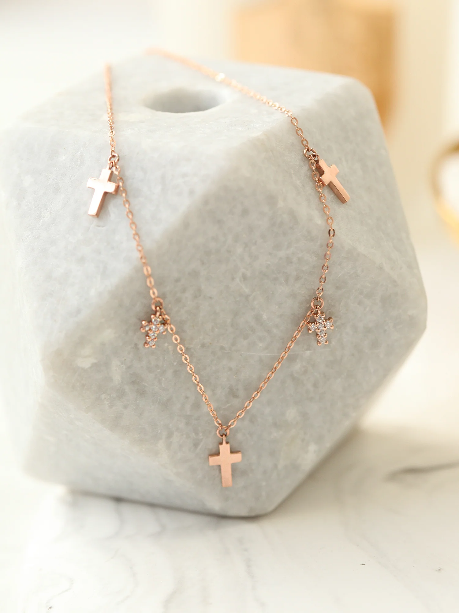 14K 18K Gold Multiple Cross Cubic Necklace - Image 10