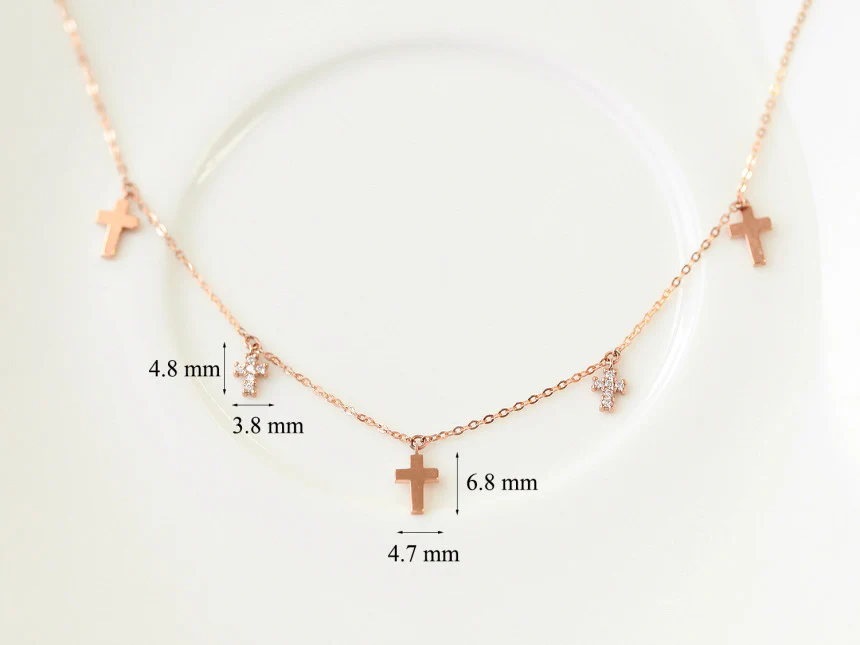 14K 18K Gold Multiple Cross Cubic Necklace - Image 11