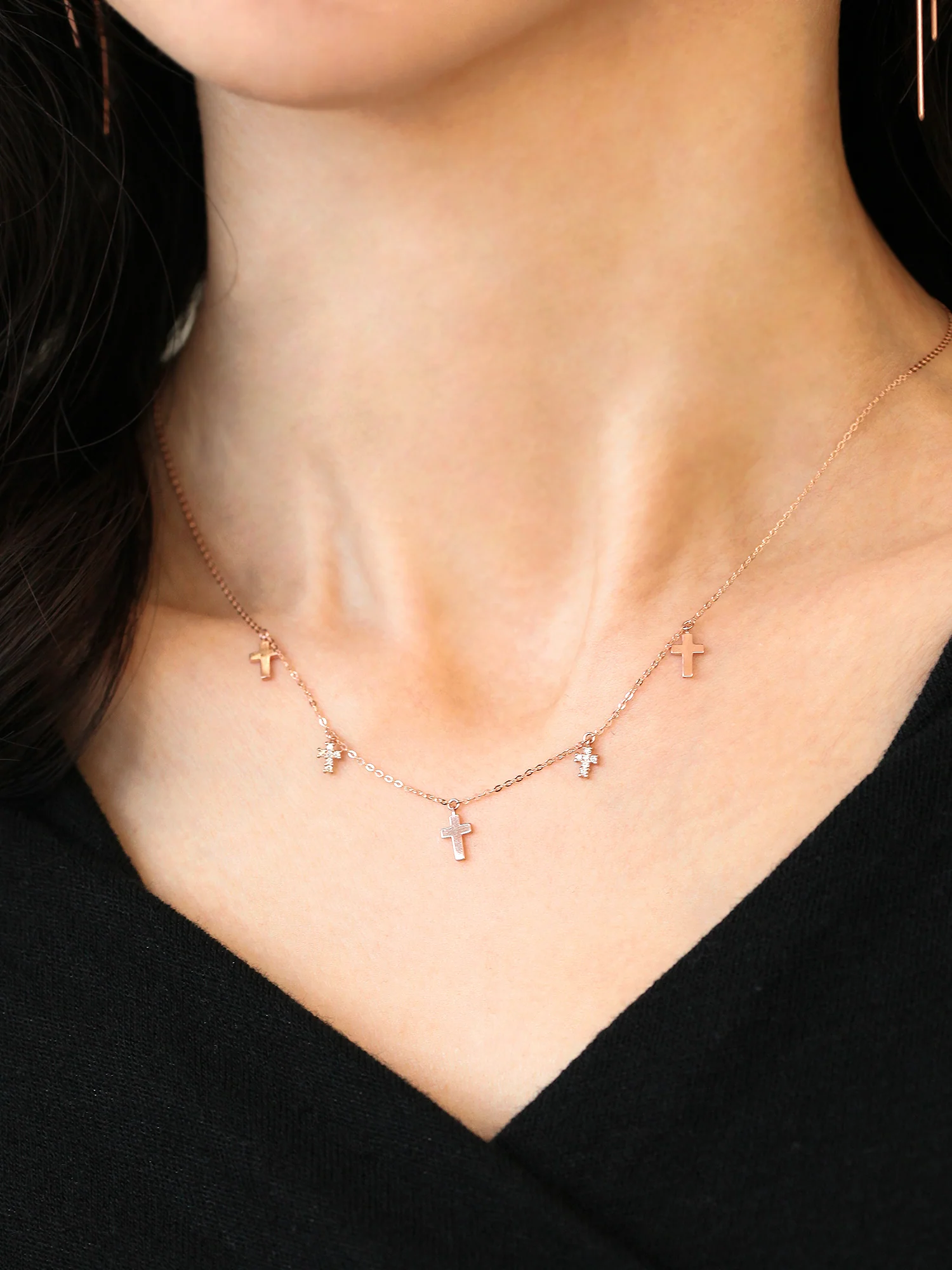 14K 18K Gold Multiple Cross Cubic Necklace - Image 3