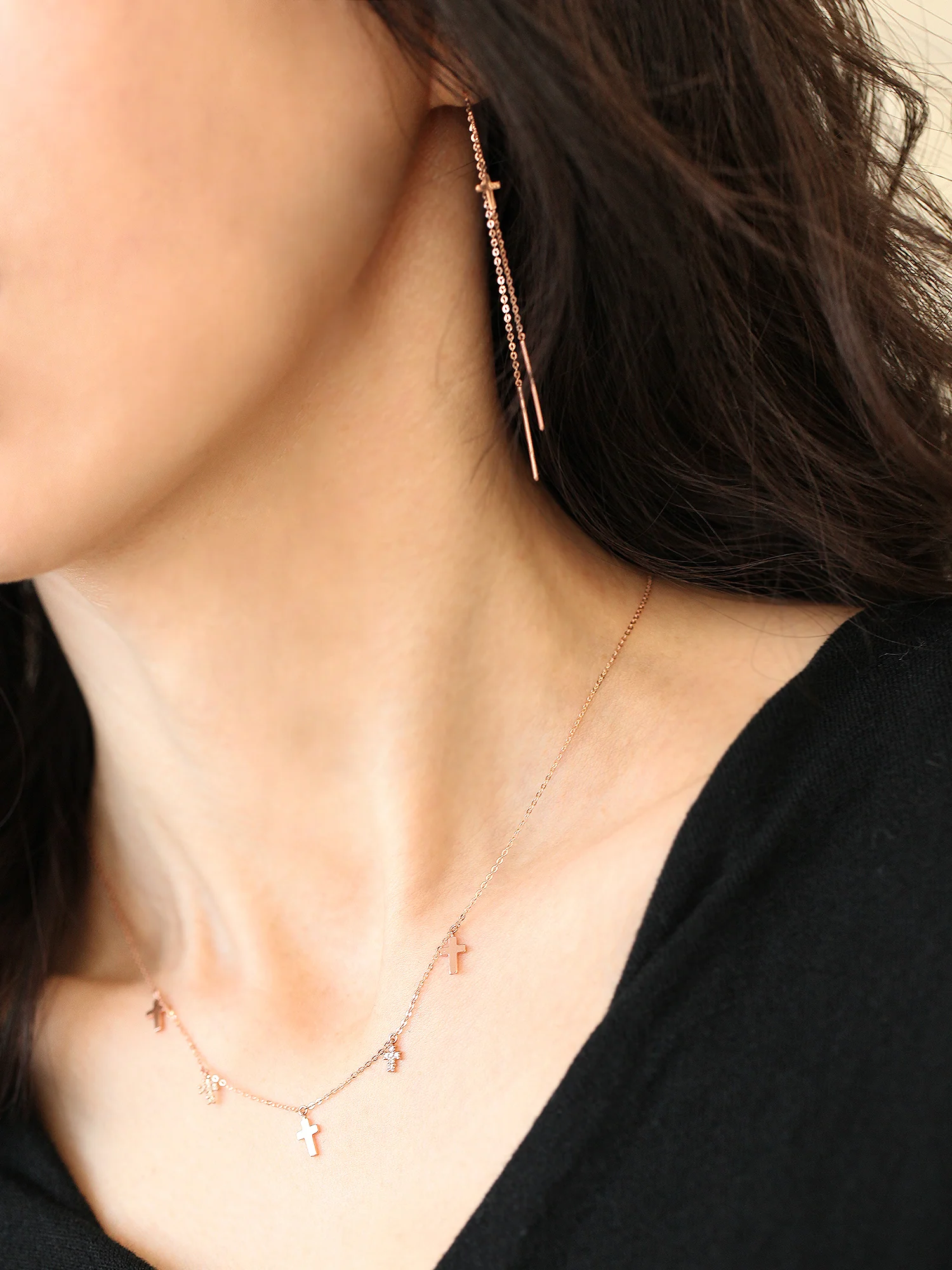 14K 18K Gold Multiple Cross Cubic Necklace - Image 4