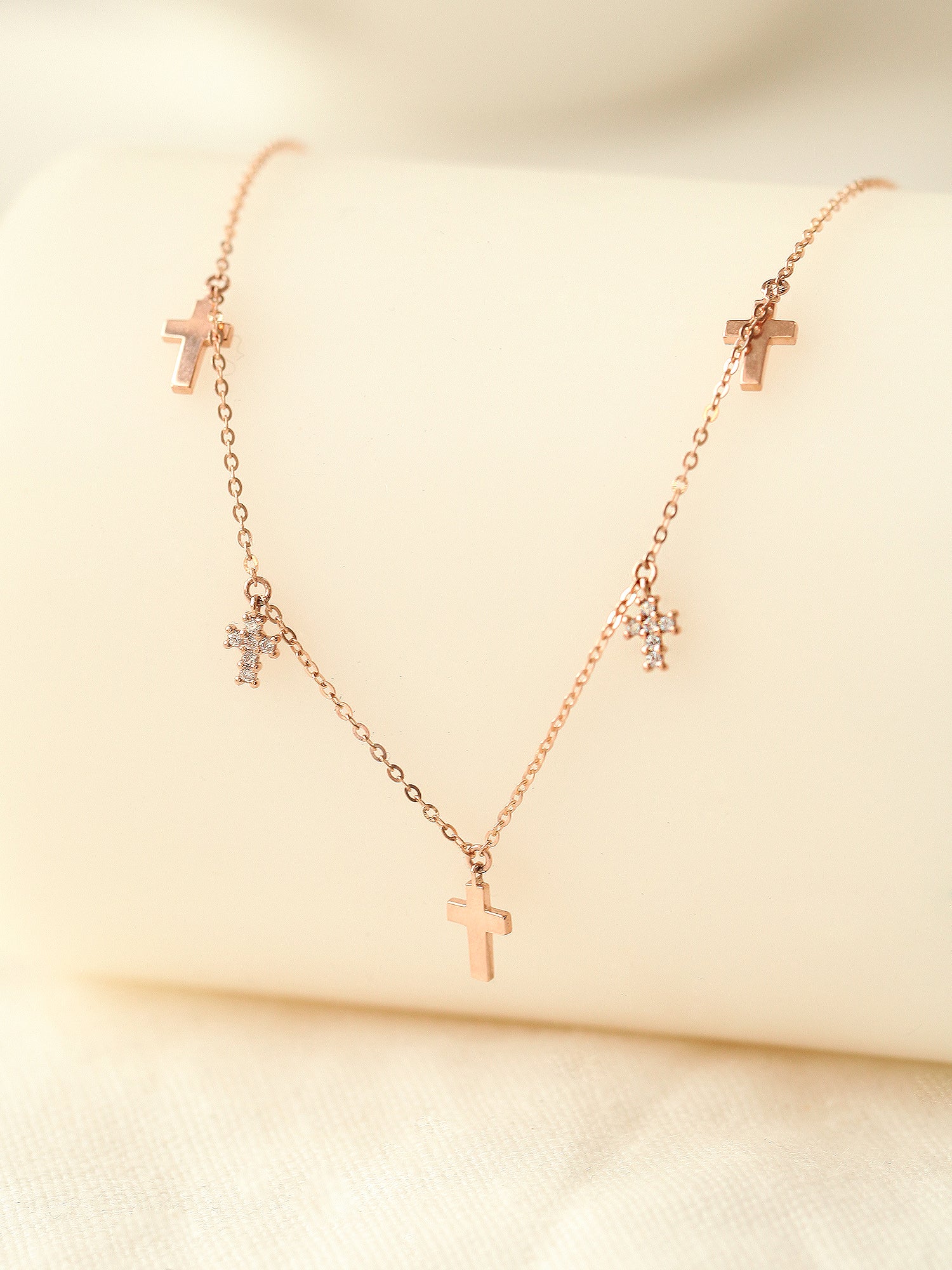 14K 18K Gold Multiple Cross Cubic Necklace - Image 5
