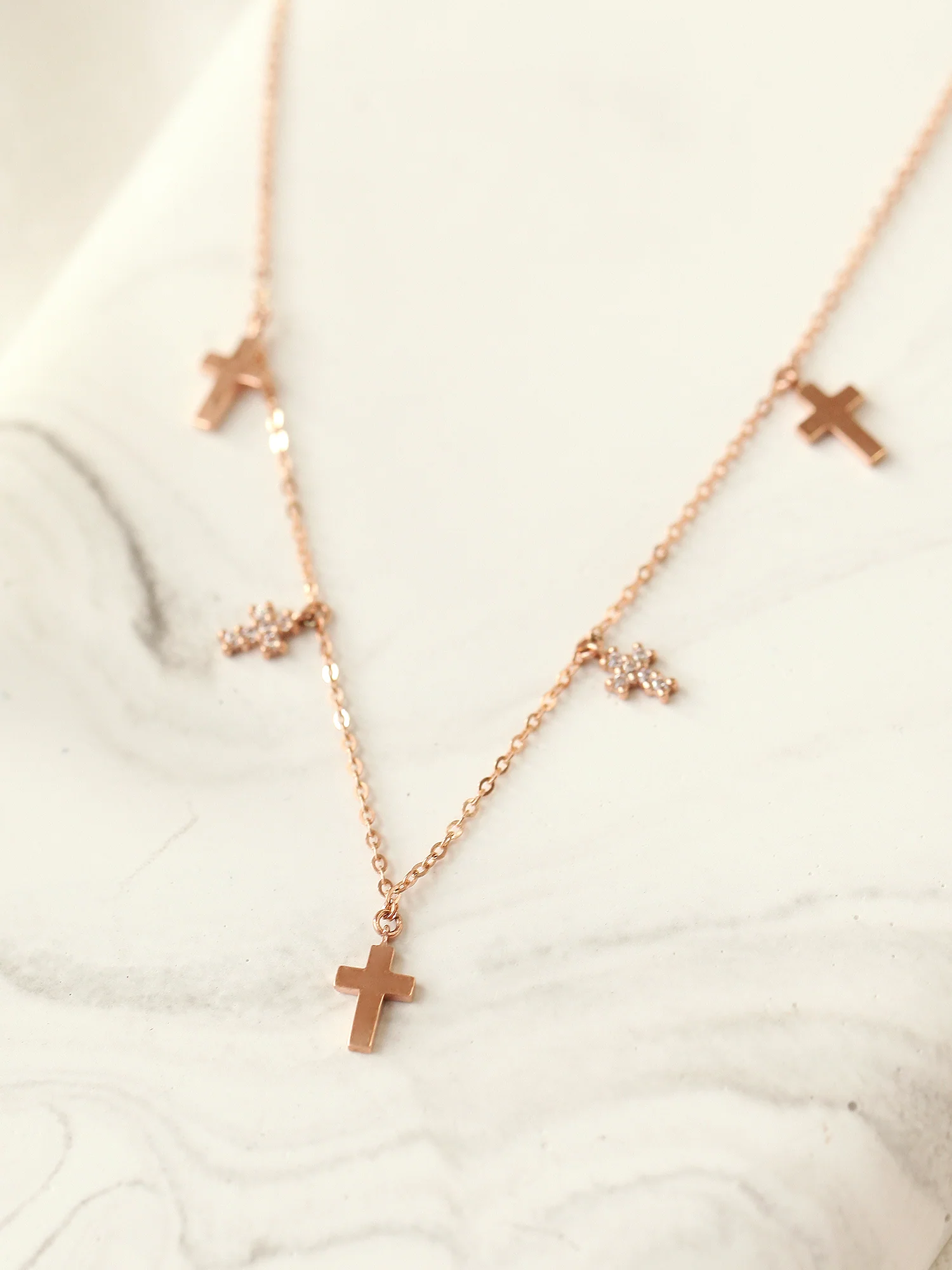 14K 18K Gold Multiple Cross Cubic Necklace - Image 6