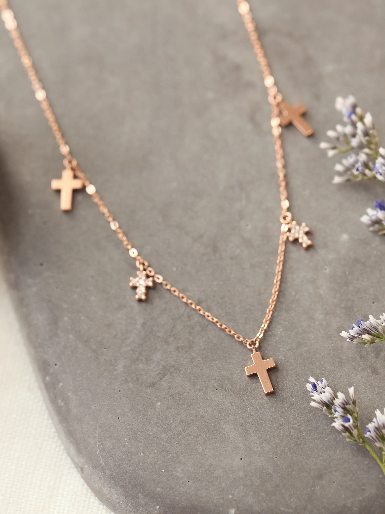 14K 18K Gold Multiple Cross Cubic Necklace - Image 7