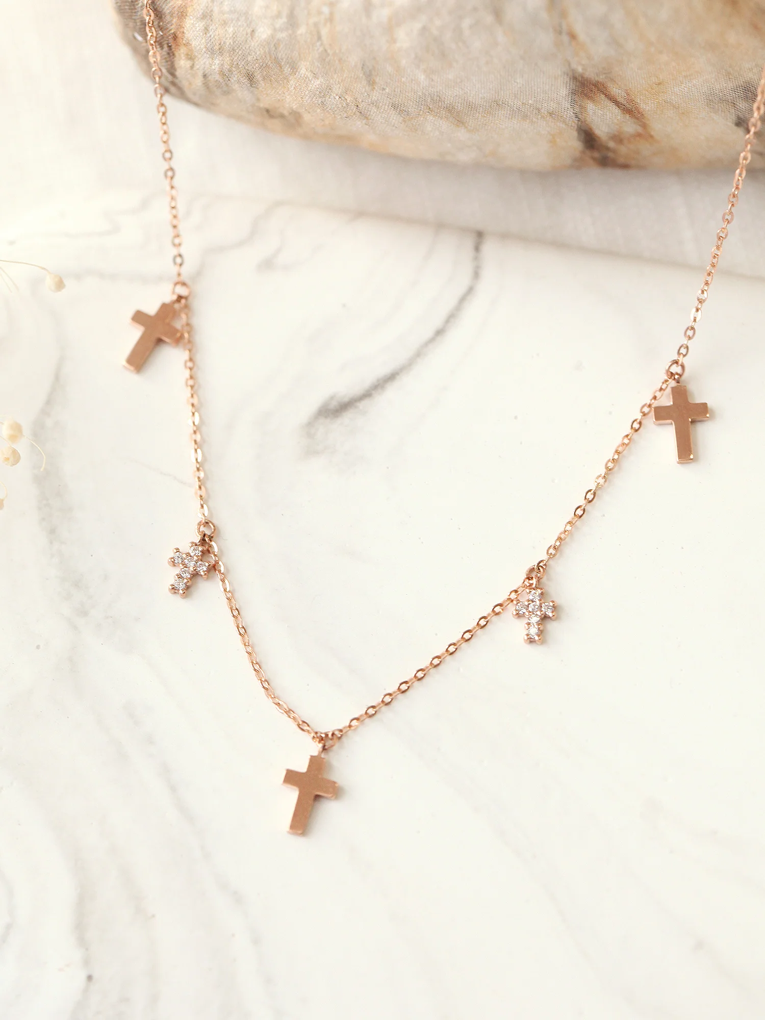 14K 18K Gold Multiple Cross Cubic Necklace - Image 8