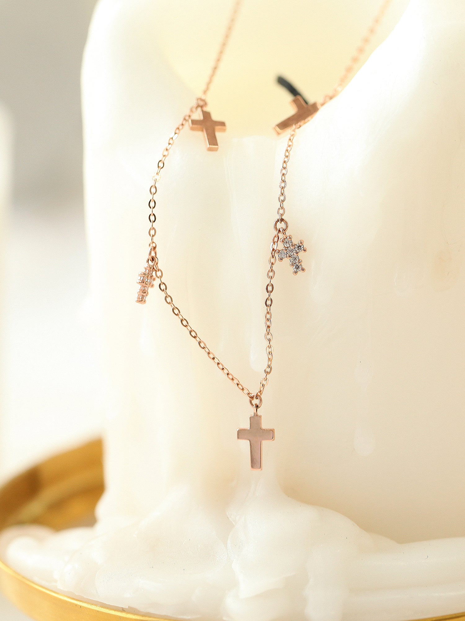 14K 18K Gold Multiple Cross Cubic Necklace - Image 9