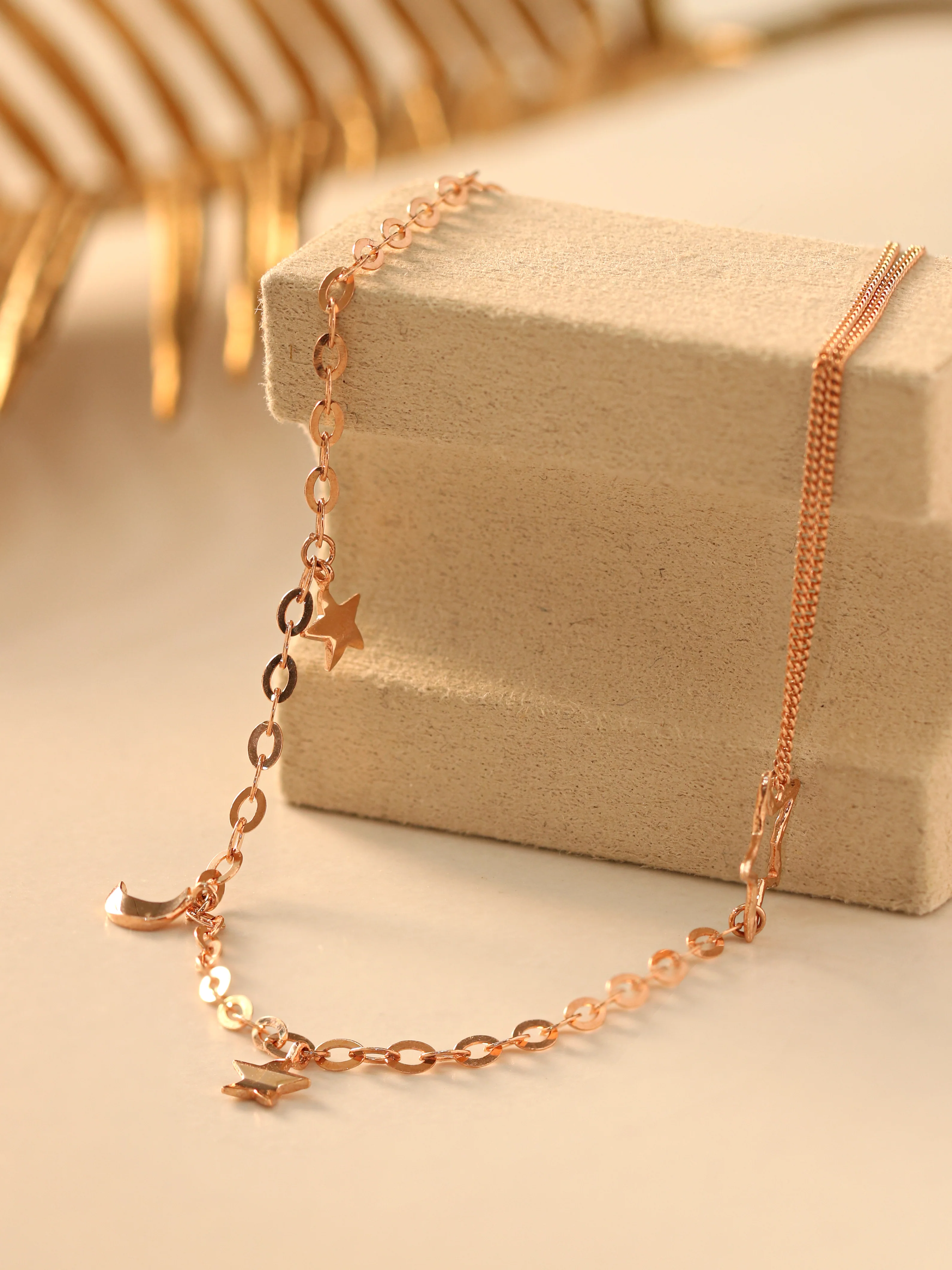 14K 18K Point Stat and Crescent Chain Anklet - Image 2