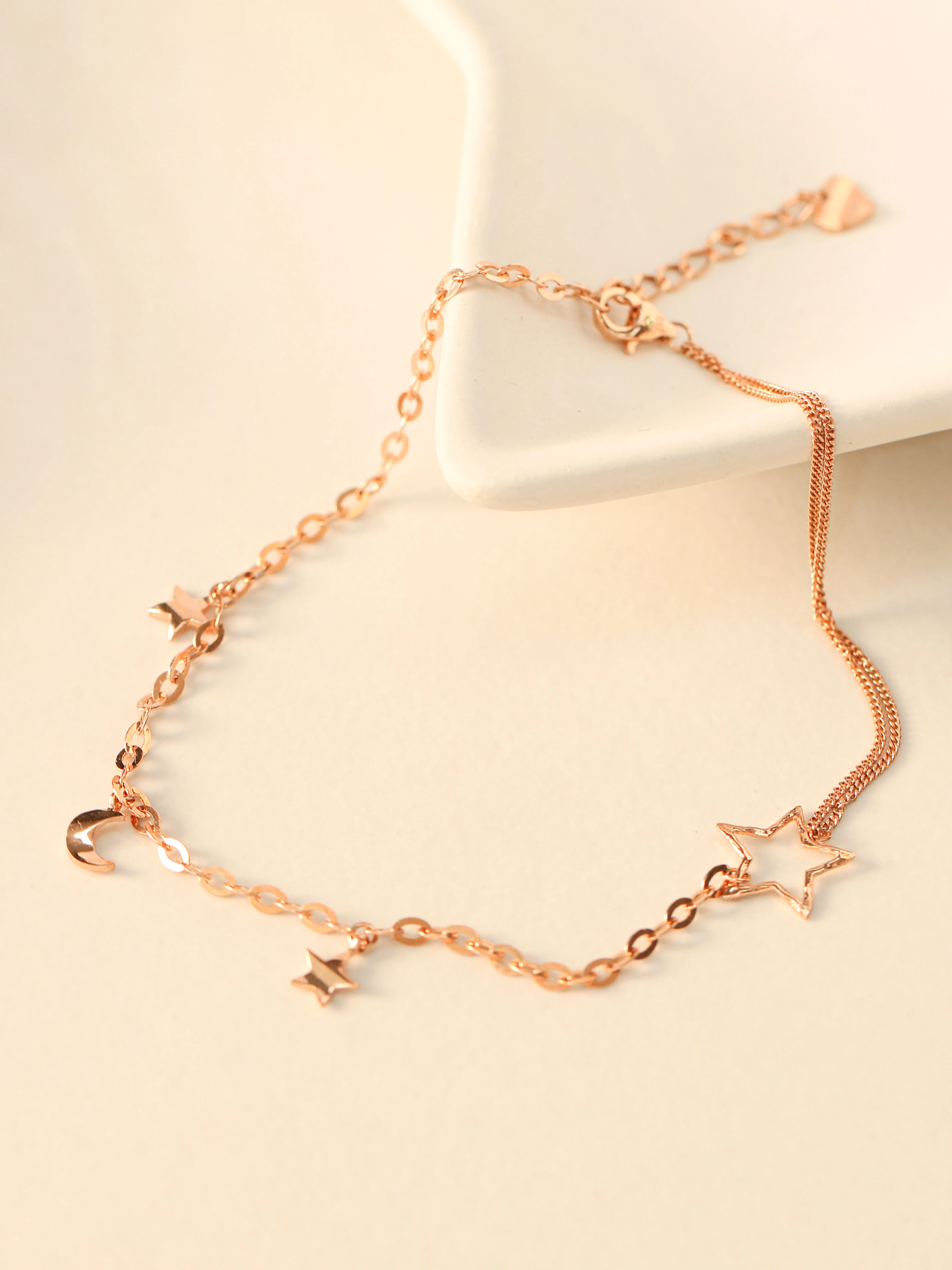 14K 18K Point Stat and Crescent Chain Anklet - Image 4