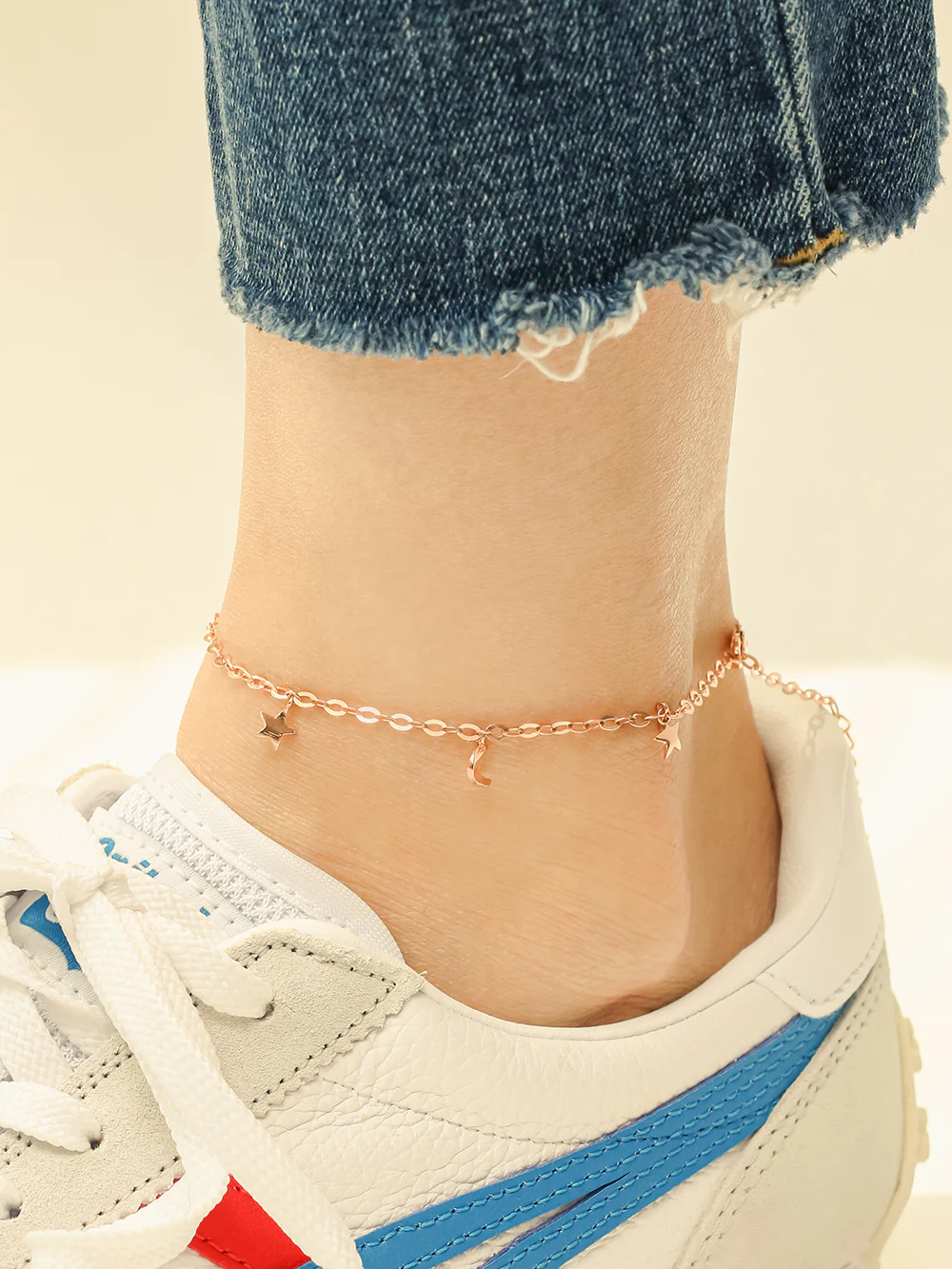14K 18K Point Stat and Crescent Chain Anklet - Image 7