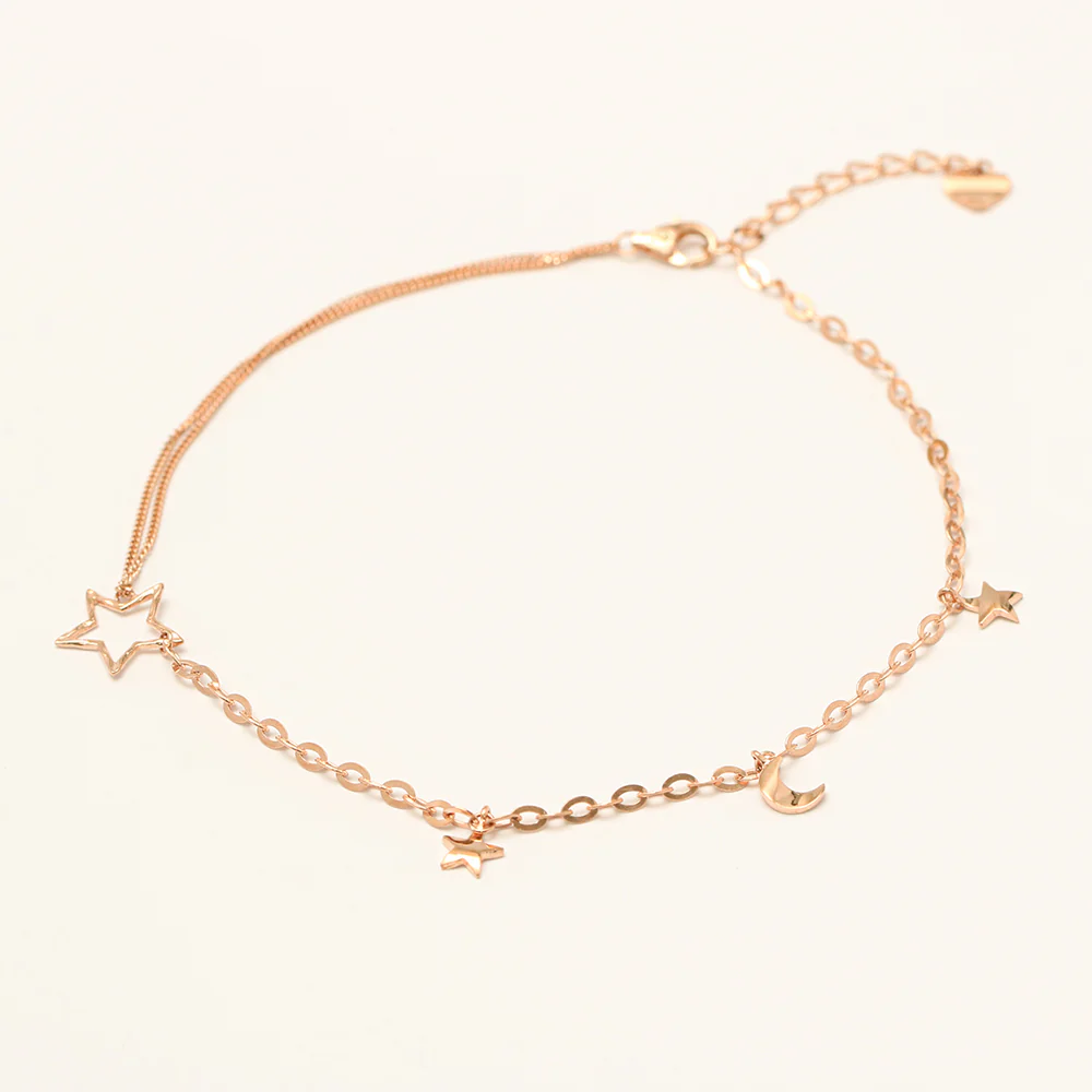 14K 18K Point Stat and Crescent Chain Anklet - Image 9