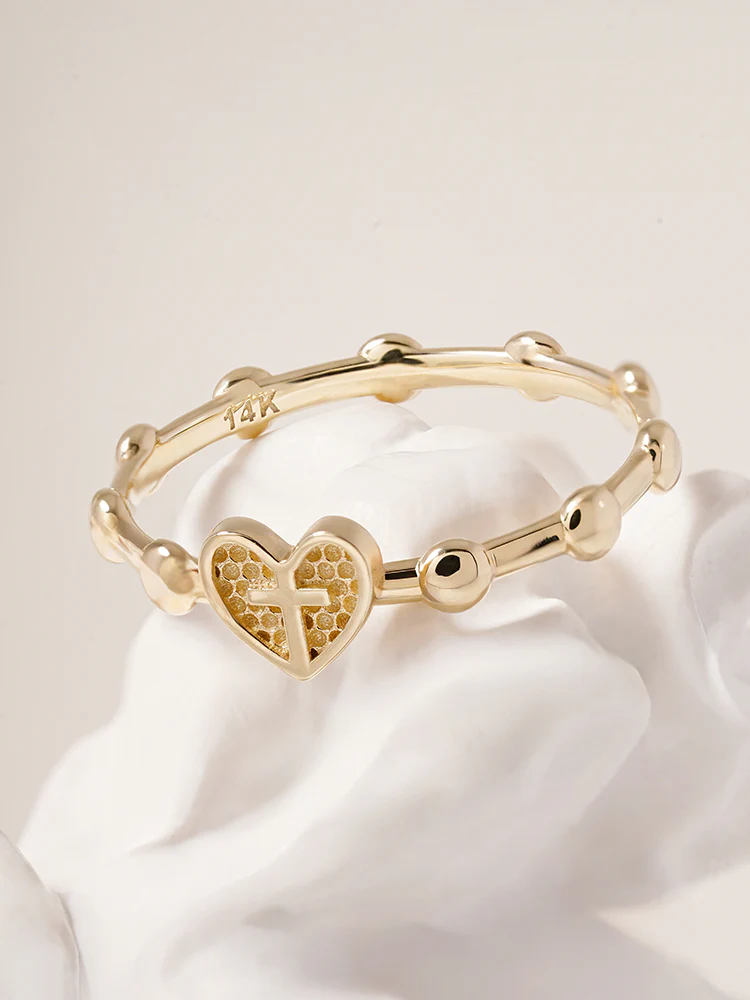 14K 18K Pray Heart Ring - Image 3