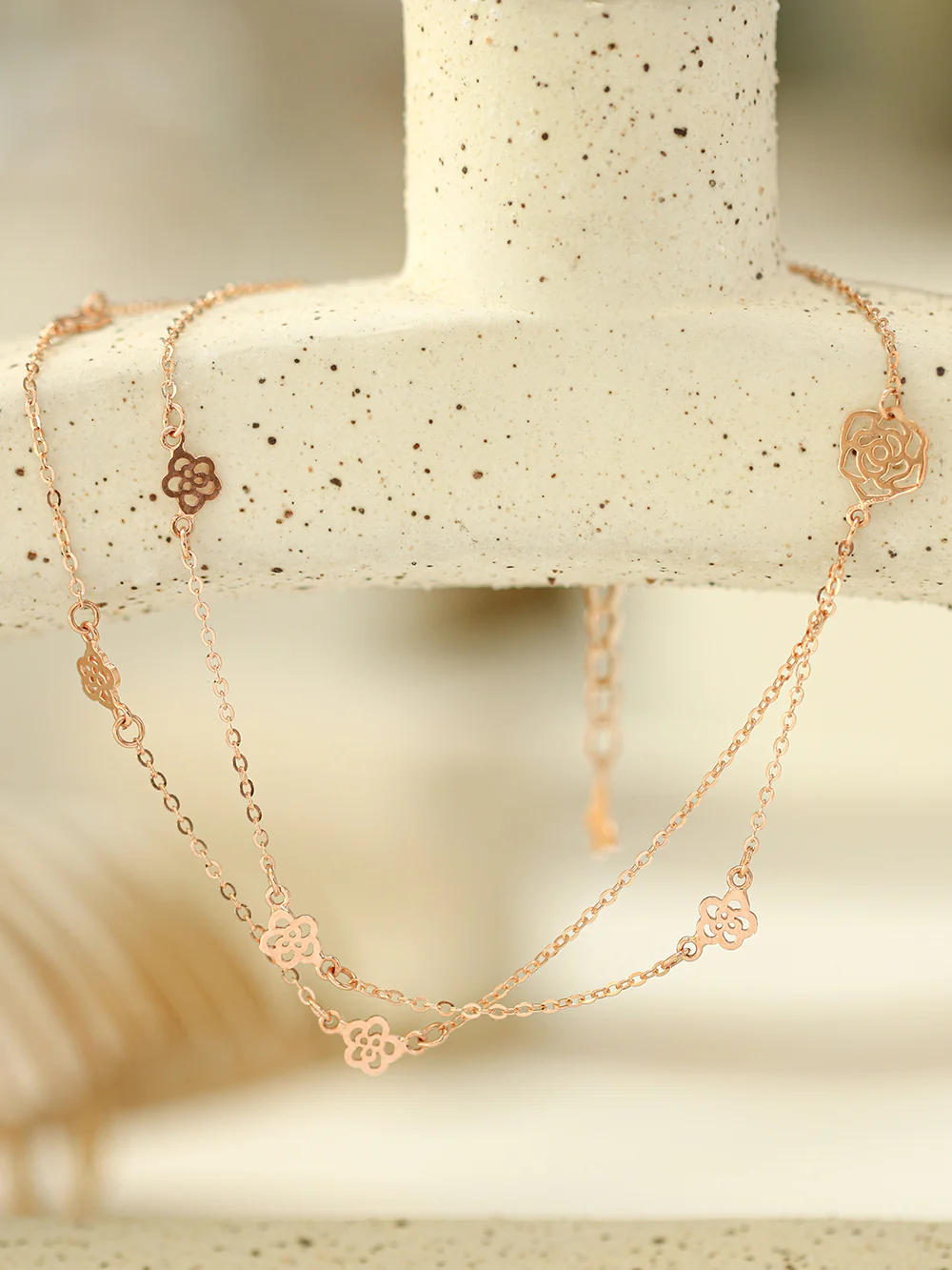 14K 18K Rose to Rose Two lines Chain Anklet - Image 2