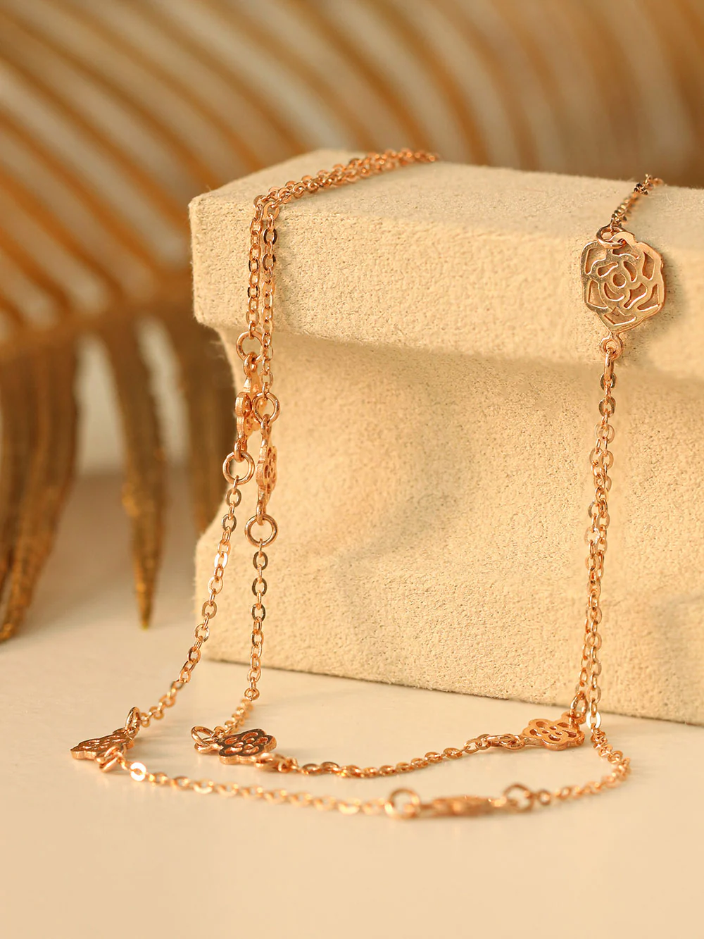 14K 18K Rose to Rose Two lines Chain Anklet - Image 4