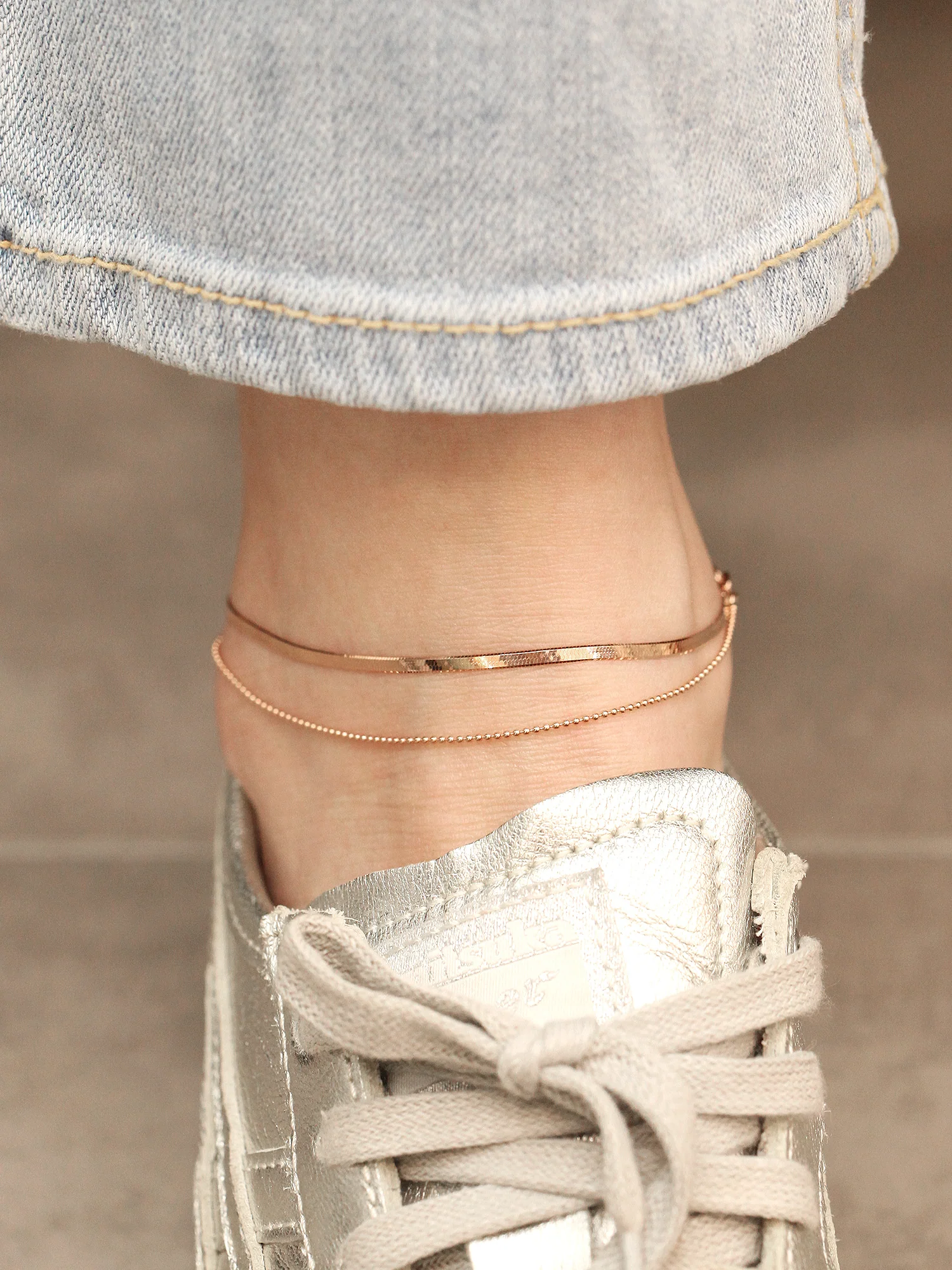 14K 18K Gold Snake Ball Anklet - Image 4