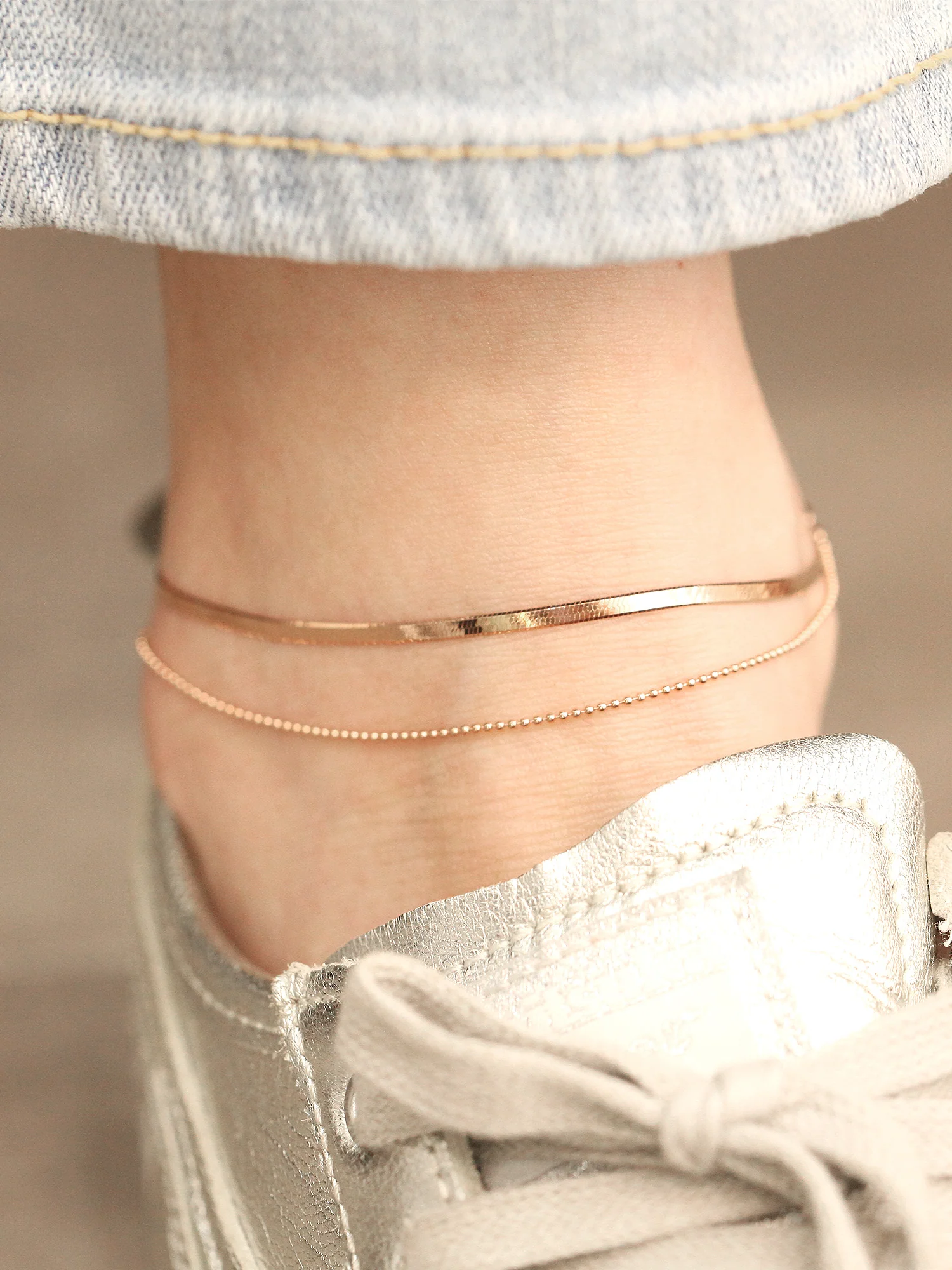 14K 18K Gold Snake Ball Anklet - Image 5