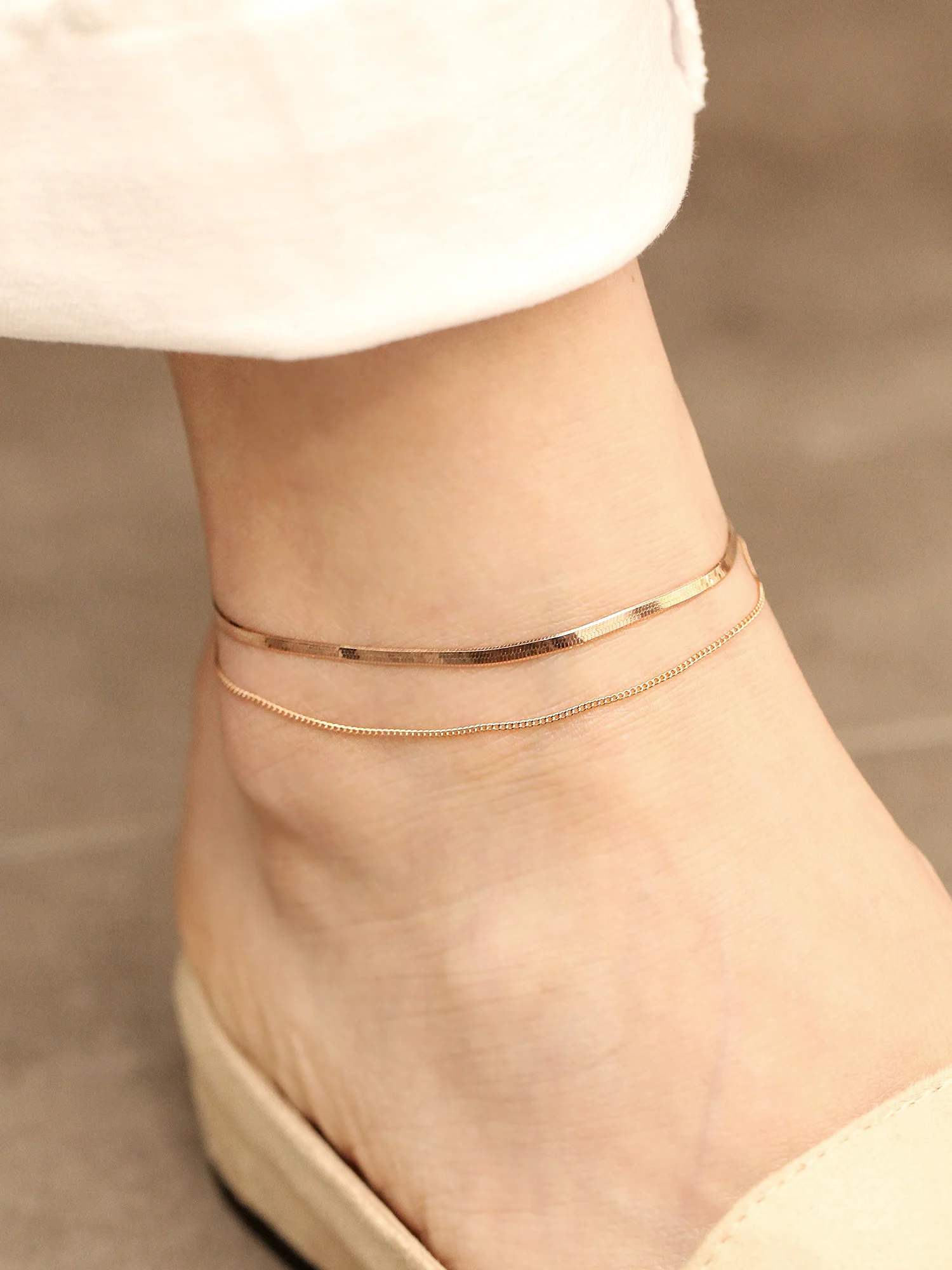 14K 18K Gold Snake Chain Anklet - Image 9