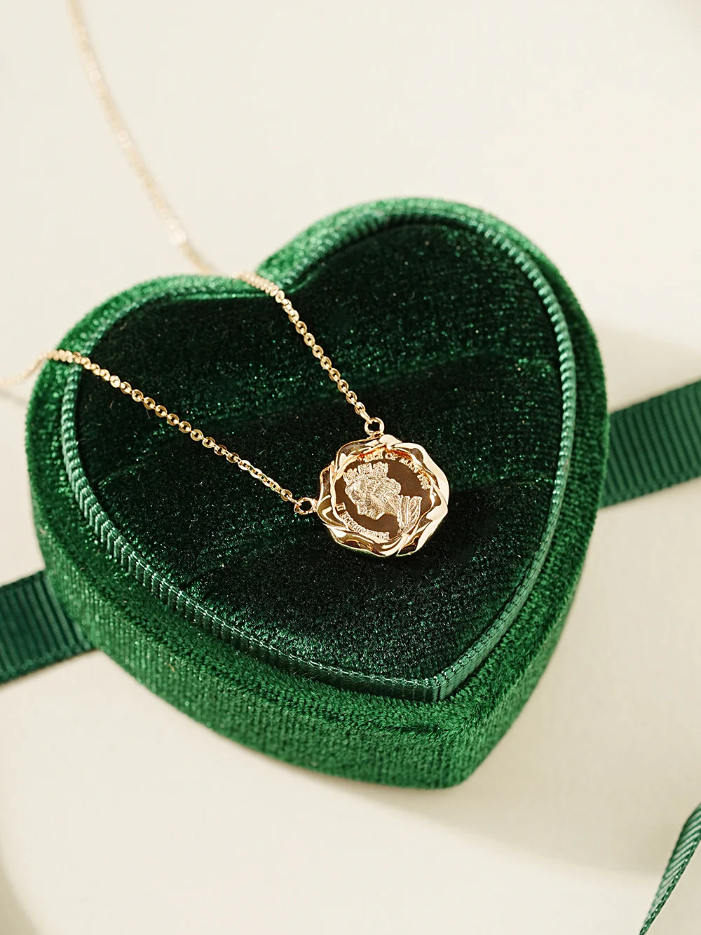 14K 18K Solid Gold Flower Elizabeth Coin Necklace - Image 4
