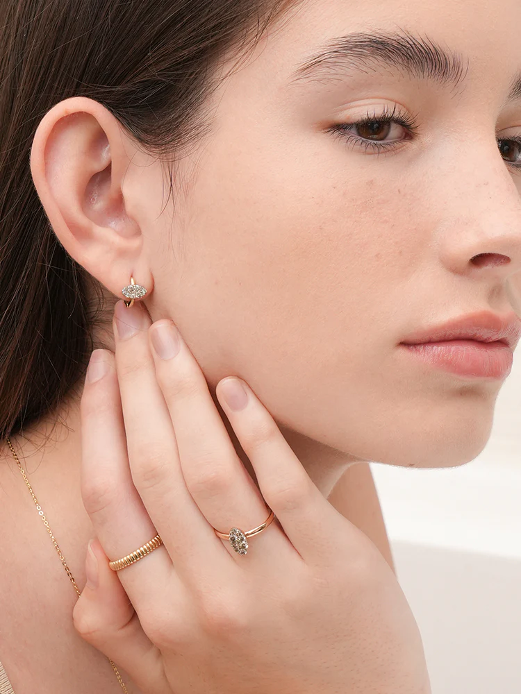 14K 18K Solid Gold Glitter Oval Diamond Cartilage Hoop Earring - Image 10