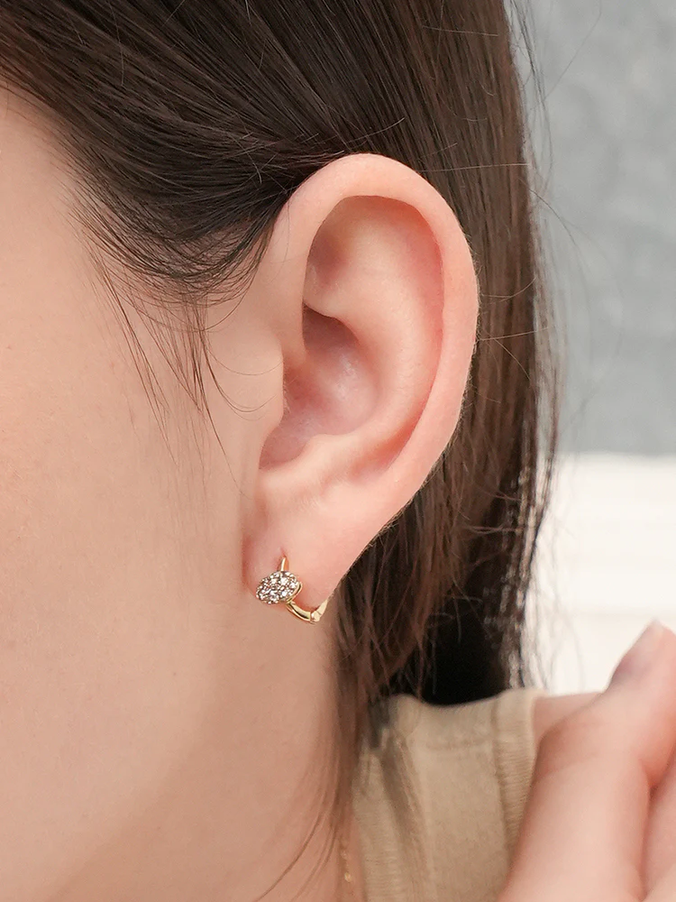 14K 18K Solid Gold Glitter Oval Diamond Cartilage Hoop Earring - Image 12