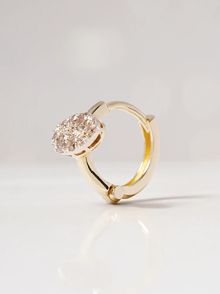 14K 18K Solid Gold Glitter Oval Diamond Cartilage Hoop Earring - Image 13