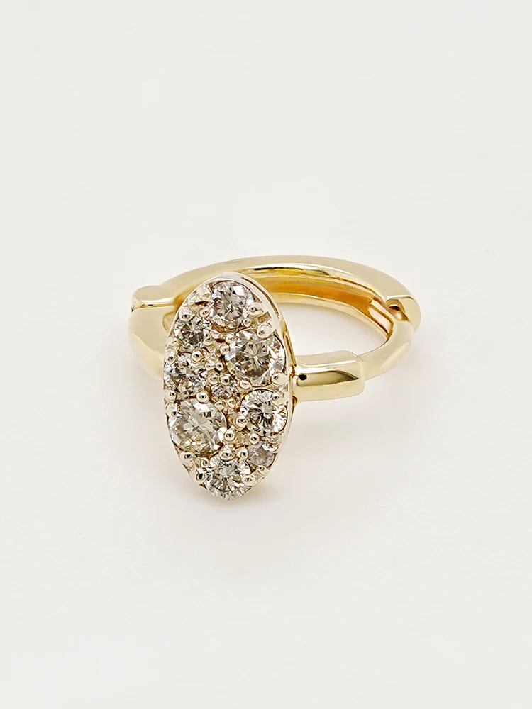14K 18K Solid Gold Glitter Oval Diamond Cartilage Hoop Earring - Image 15