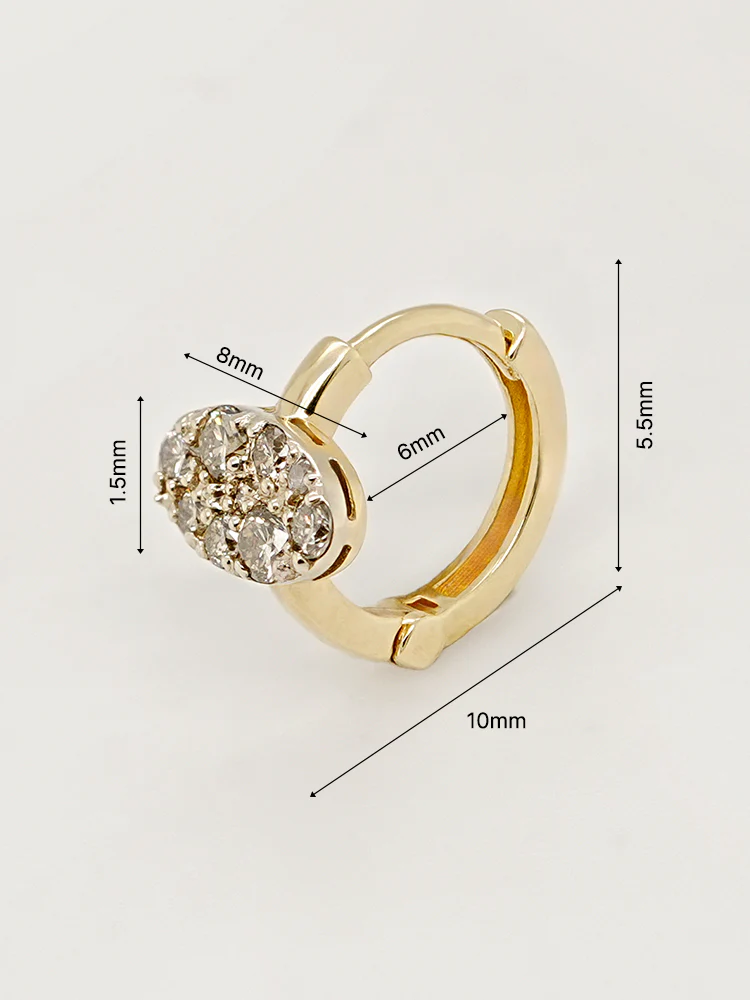 14K 18K Solid Gold Glitter Oval Diamond Cartilage Hoop Earring - Image 19