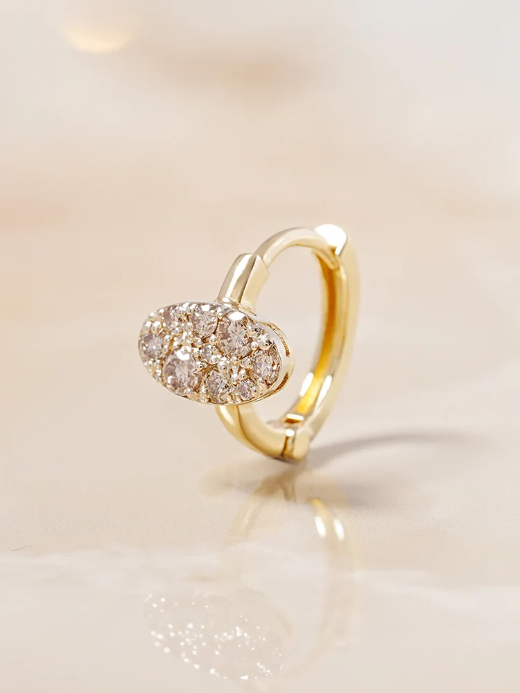 14K 18K Solid Gold Glitter Oval Diamond Cartilage Hoop Earring - Image 3