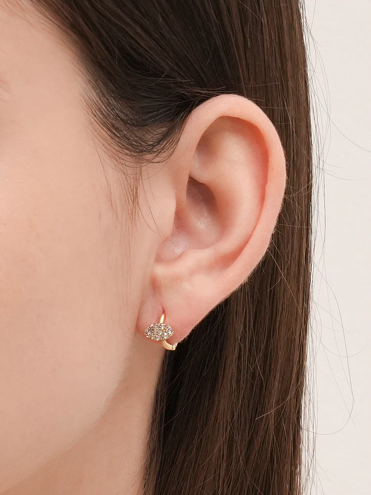 14K 18K Solid Gold Glitter Oval Diamond Cartilage Hoop Earring - Image 4