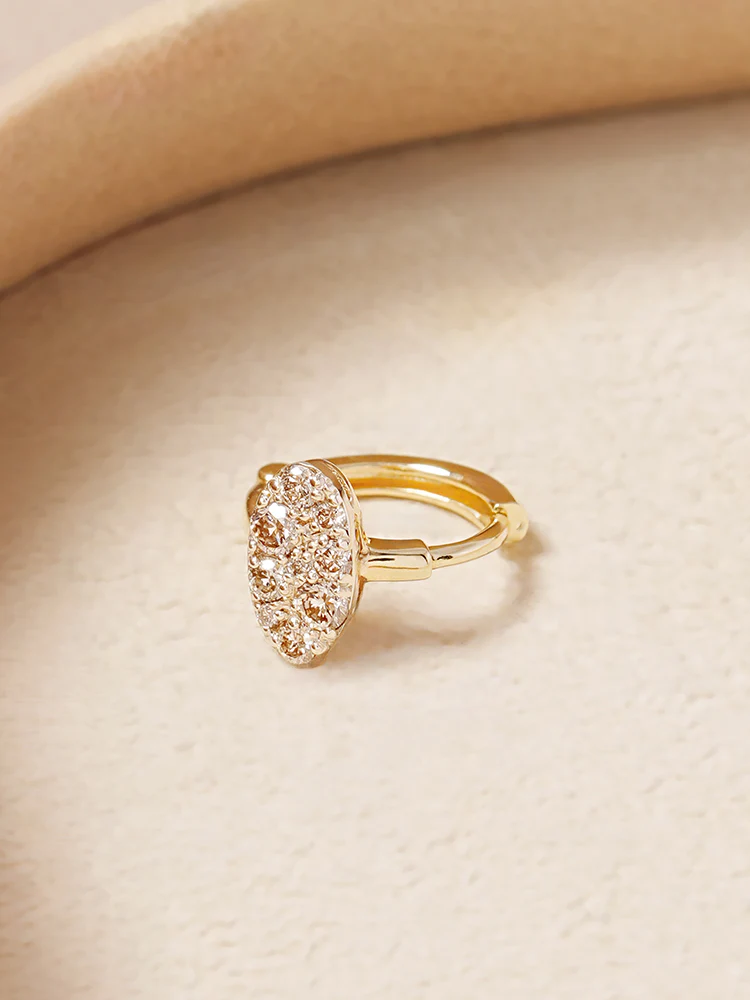 14K 18K Solid Gold Glitter Oval Diamond Cartilage Hoop Earring - Image 5